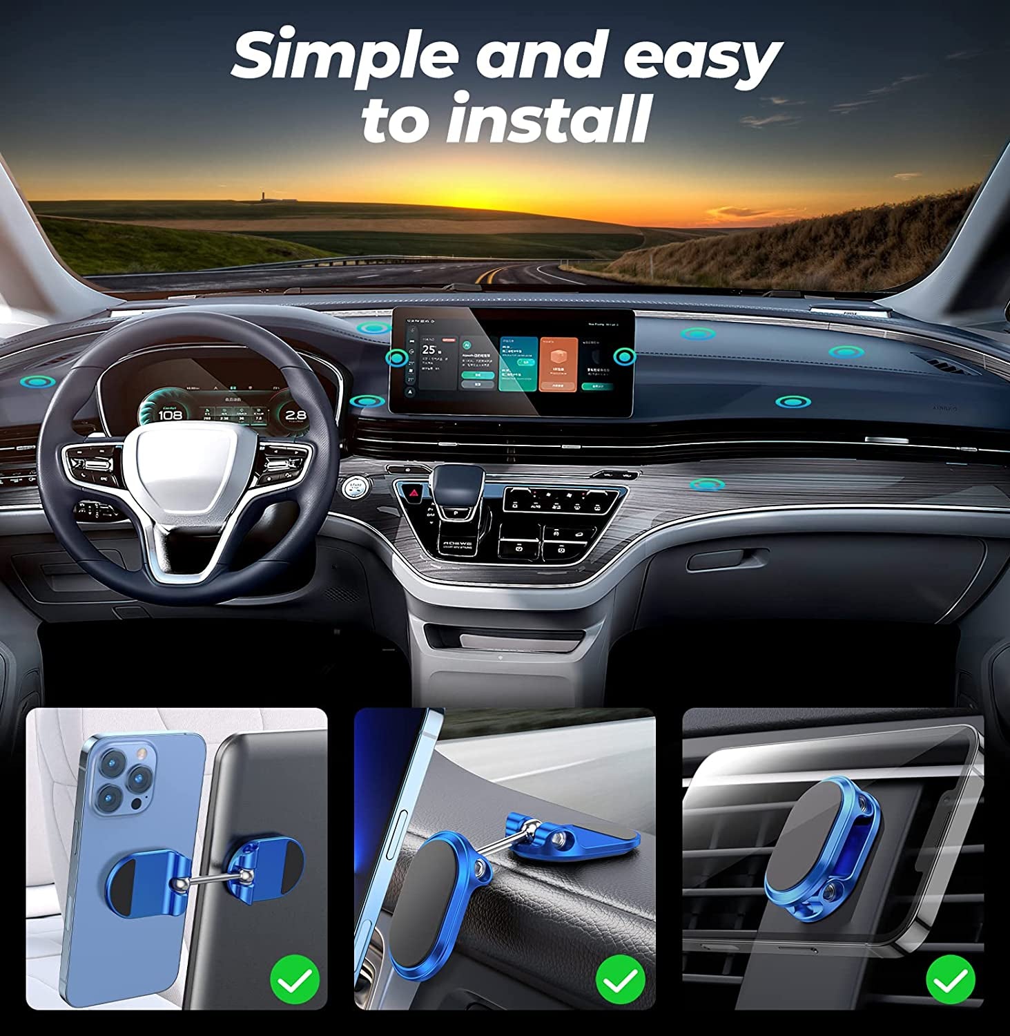 Magnetic Dashboard Mount - Phone Mount 360 Degree Adjustable Magnets Phone Holder