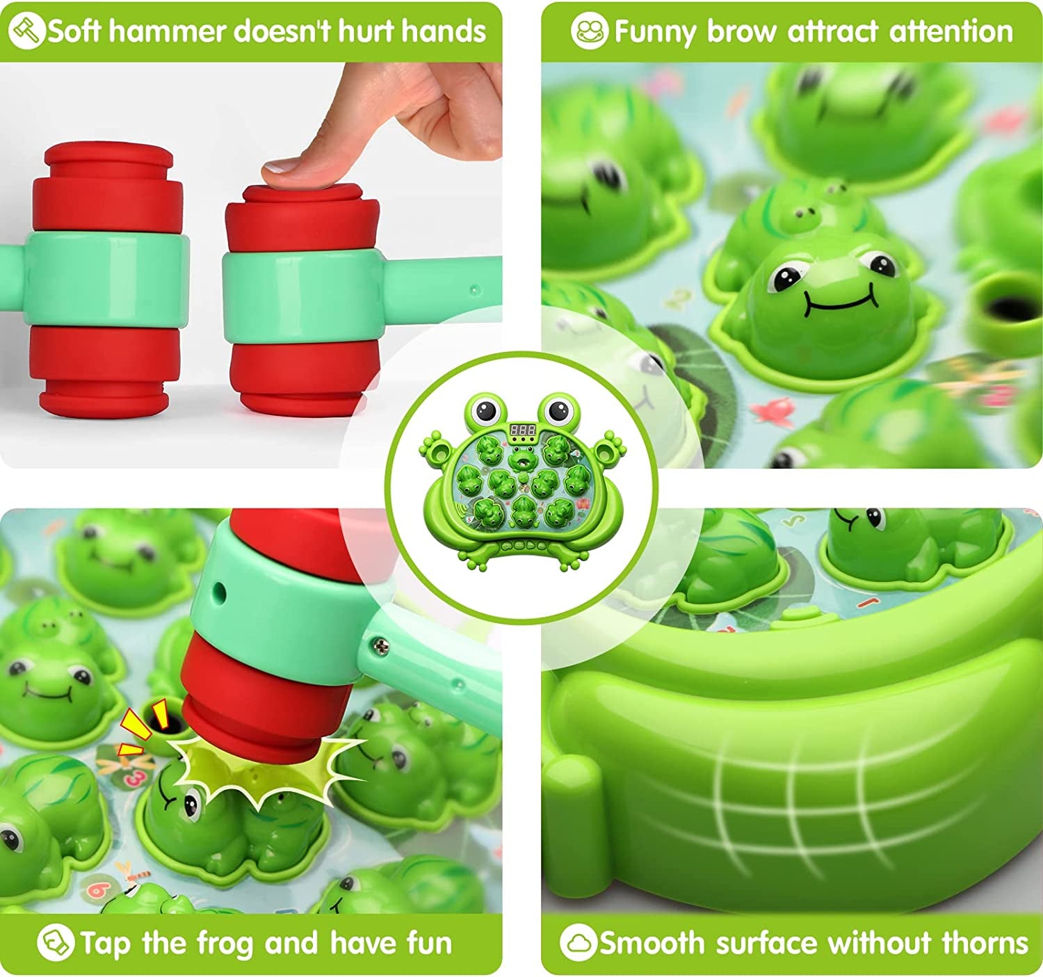 Whack A Frog Toddler Toys - 5 Modes 45 Levels 9 Music Spray and Light-Up Toy for Early Learning