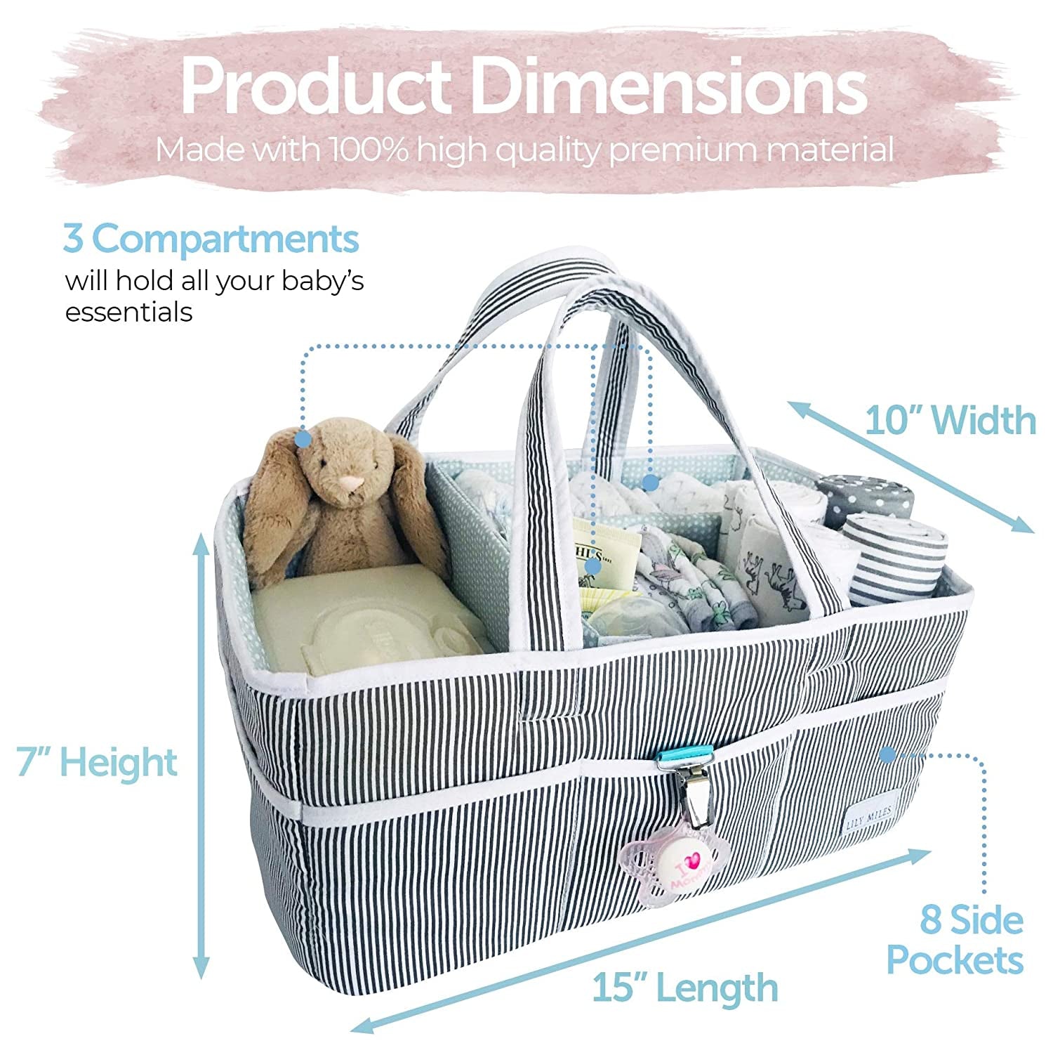 Baby Diaper Caddy - Organizer Tote Bag for Infant Baby Shower Basket