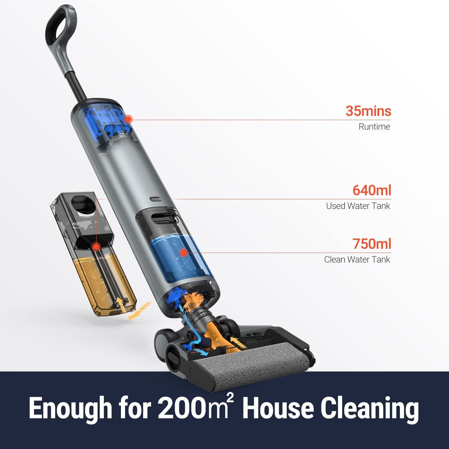 Cordless Wet Dry Vacuum Cleaner & Mop Combo for Hard Floors - 180° Flat & Wide Floor Brush