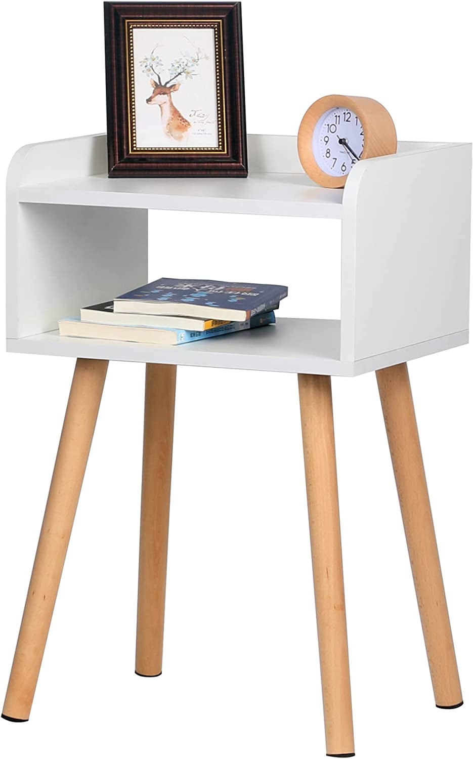 Bedside Nightstand Bedside Table with Solid Wood Legs Open Storage Shelf