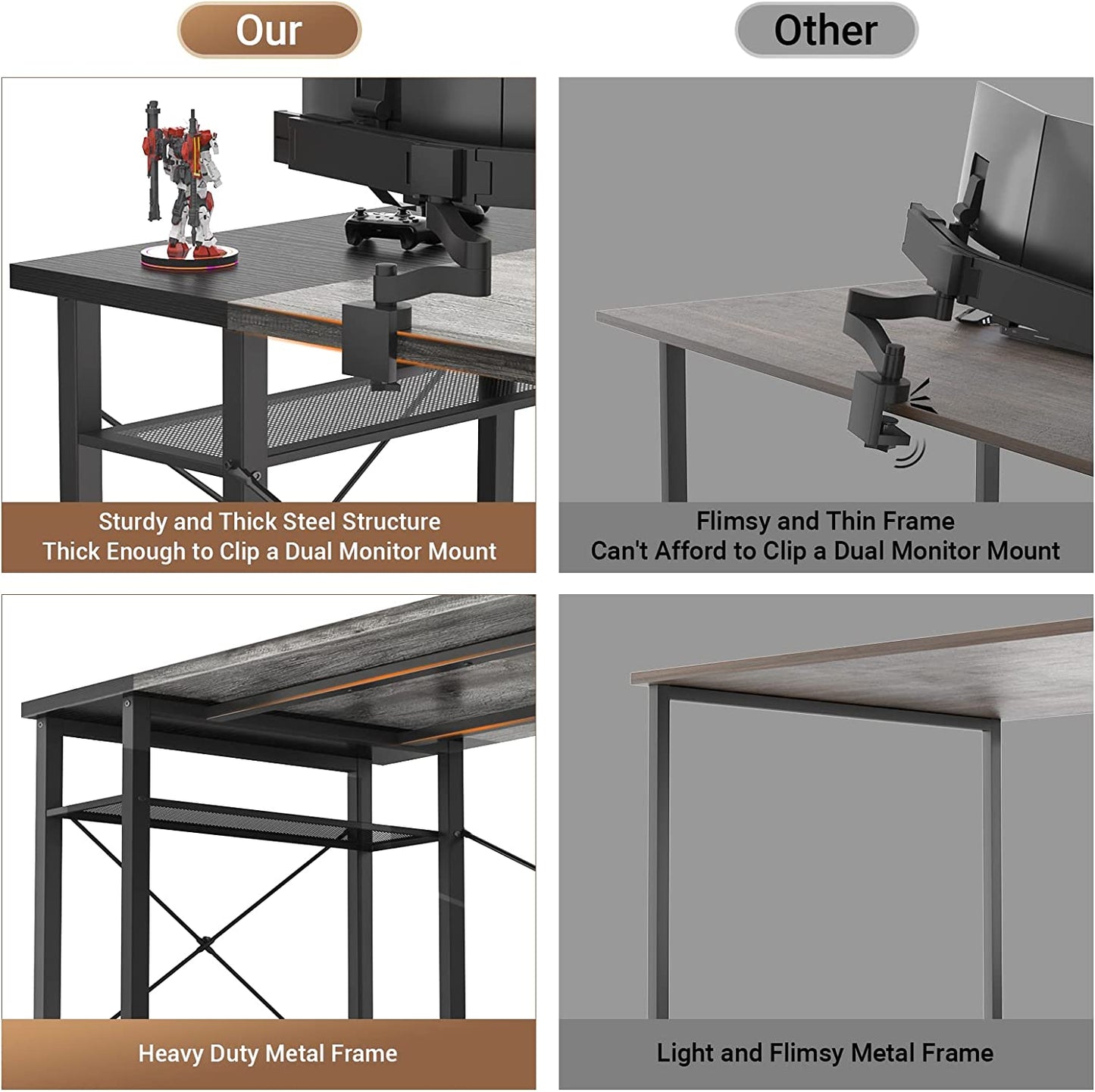 Computer Desk - 48 Inch Desk with Power Outlet and USB Reversible Gaming Desk