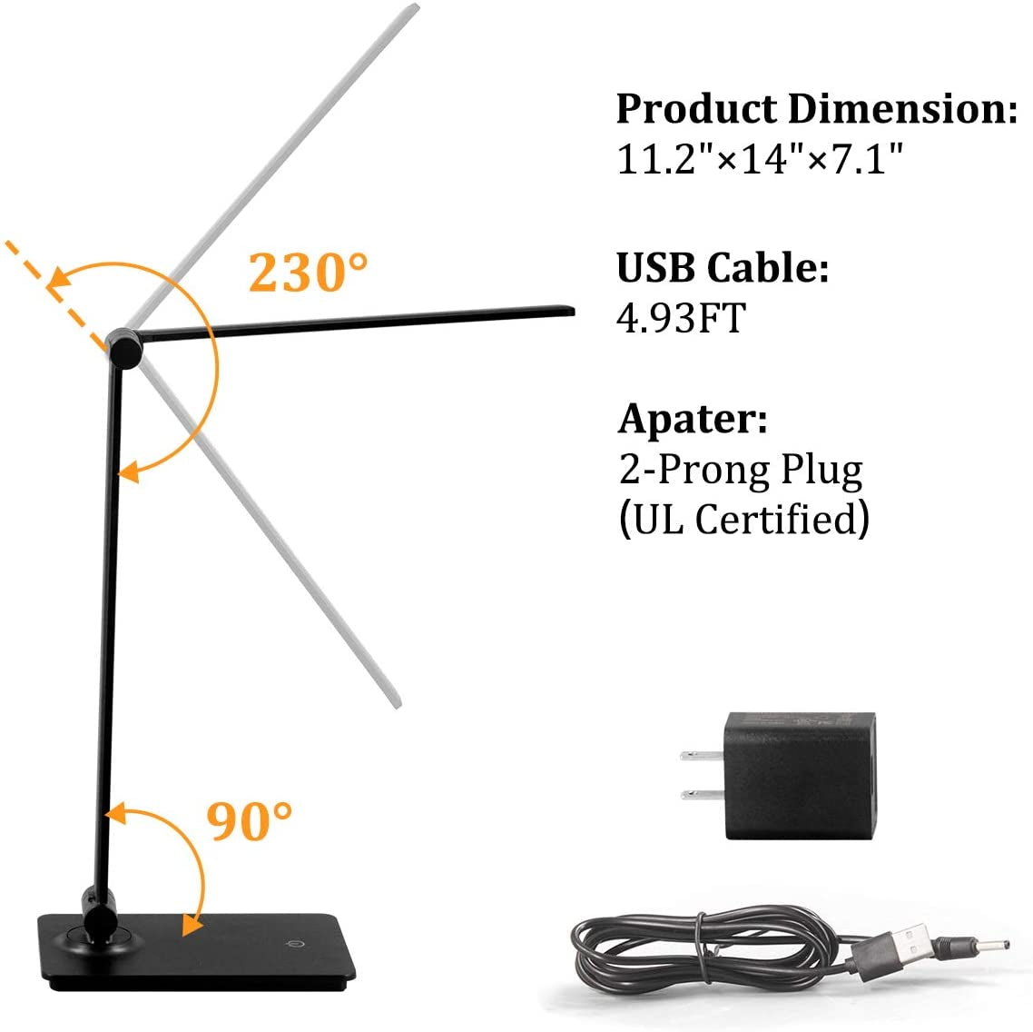 LED Touch Control Desk Lamp - 3 Levels Brightness & Adjustable Arm Office Lamp