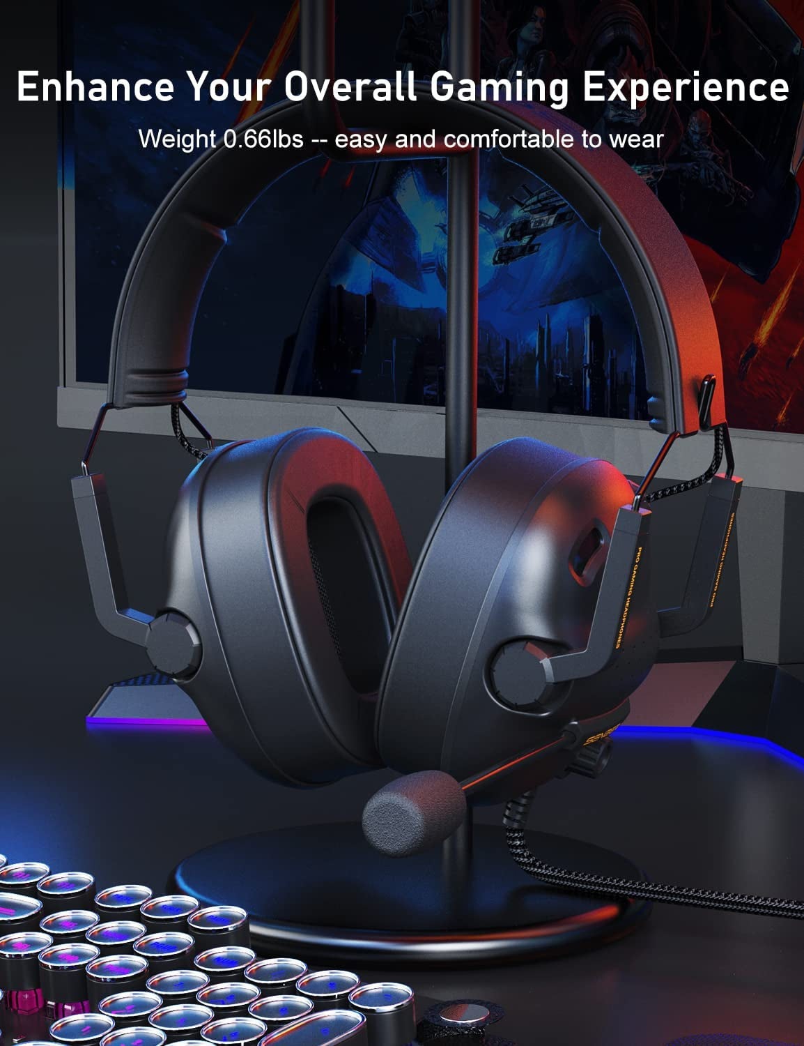 Gaming Headset - Sound Pro with Noise Cancelling Microphone Memory Foam Ear Pads for PC PS4 PS5 Xbox