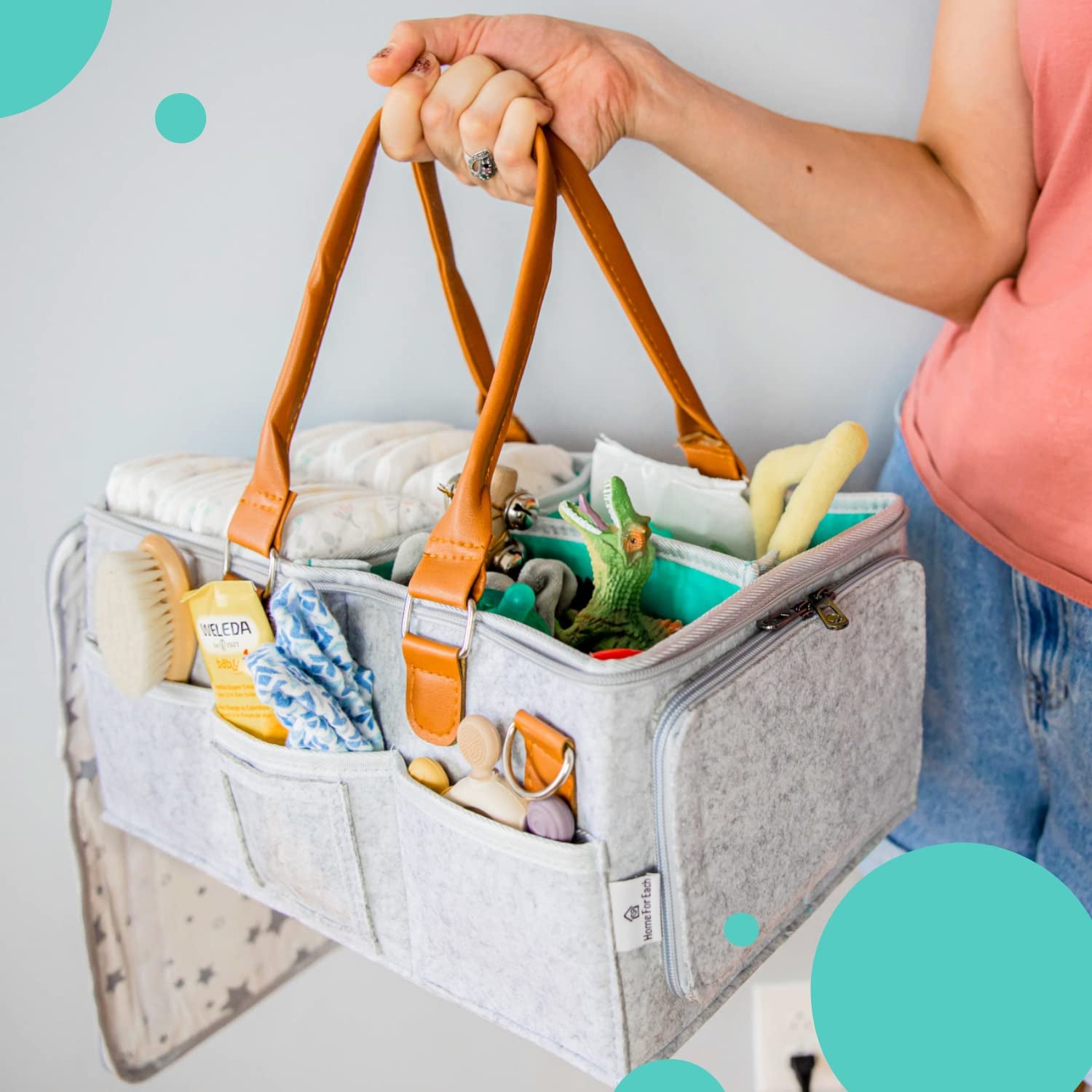 Portable Diaper Caddy - Nursery Caddy Organizer with Roll Lid & Removable Dividers