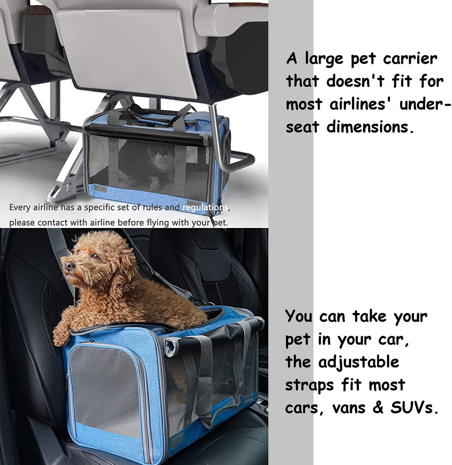 Pet Carrier - Large & Medium Cats Or Small Dog Travel Carrier