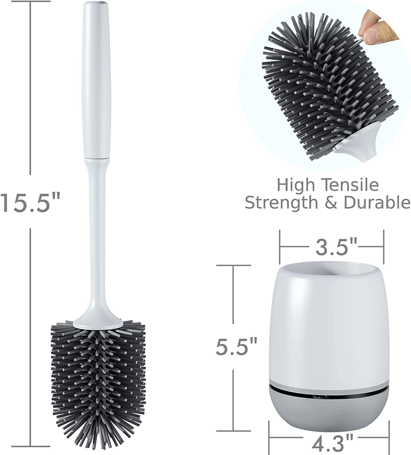 Toilet Brush - Toilet Brush with Ventilated Holder and Silicone Bristles