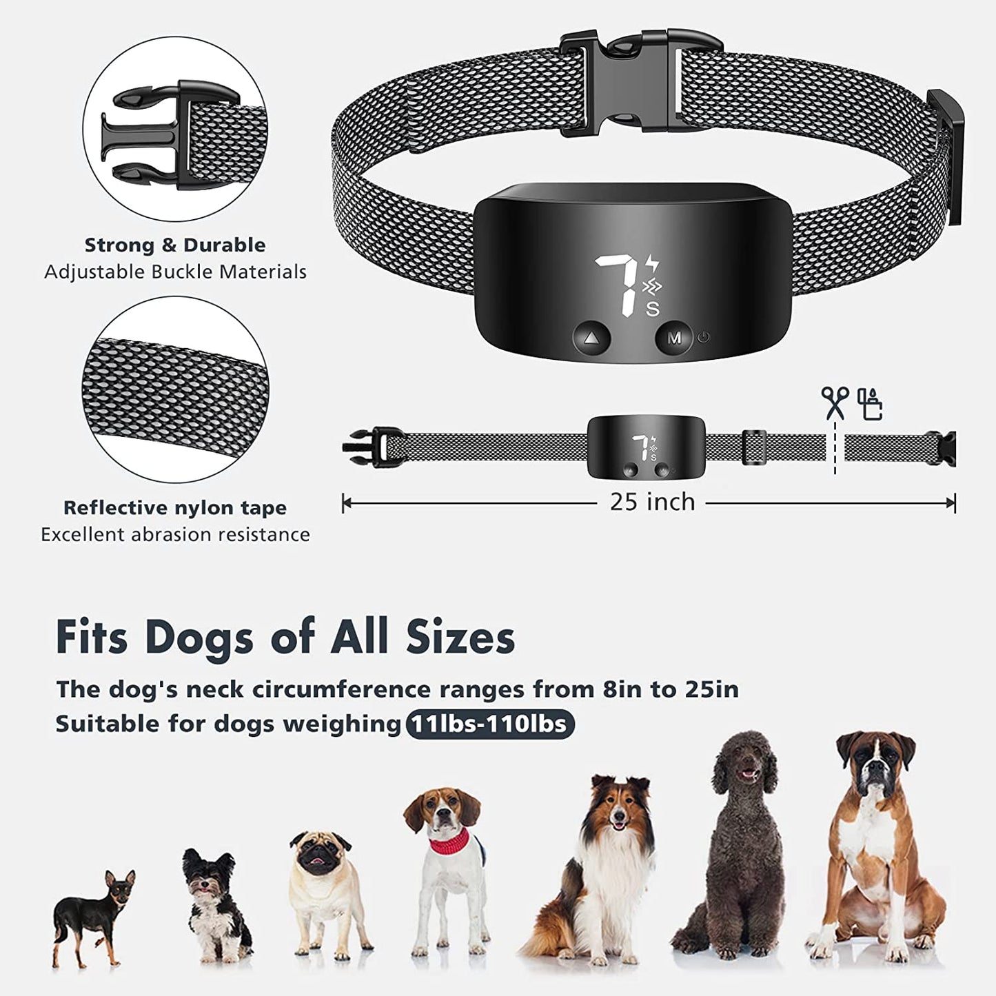 Bark Collar for Dogs Rechargeable anti Barking Training Collar with 7 Adjustable Sensitivity