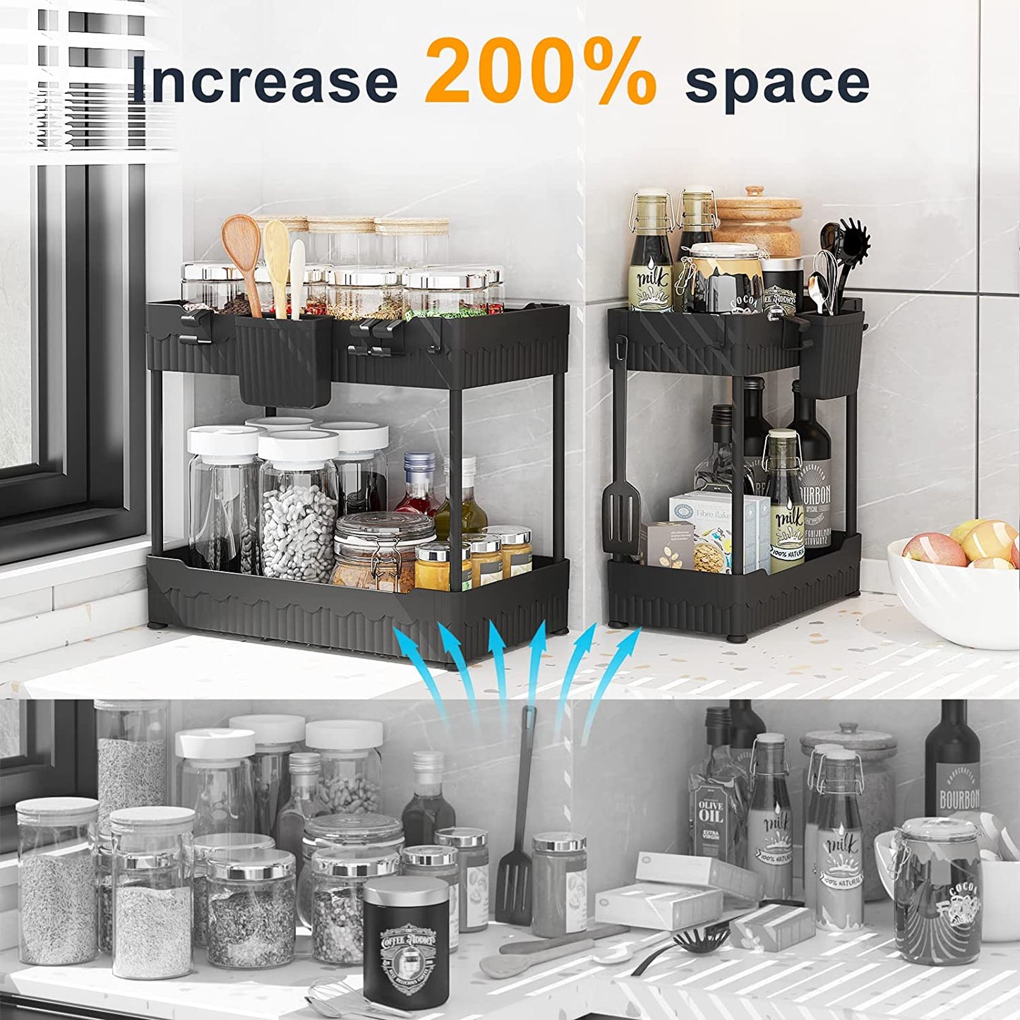 Under Sink Organizers - Bathroom Cabinet Storage Organizer with Hooks