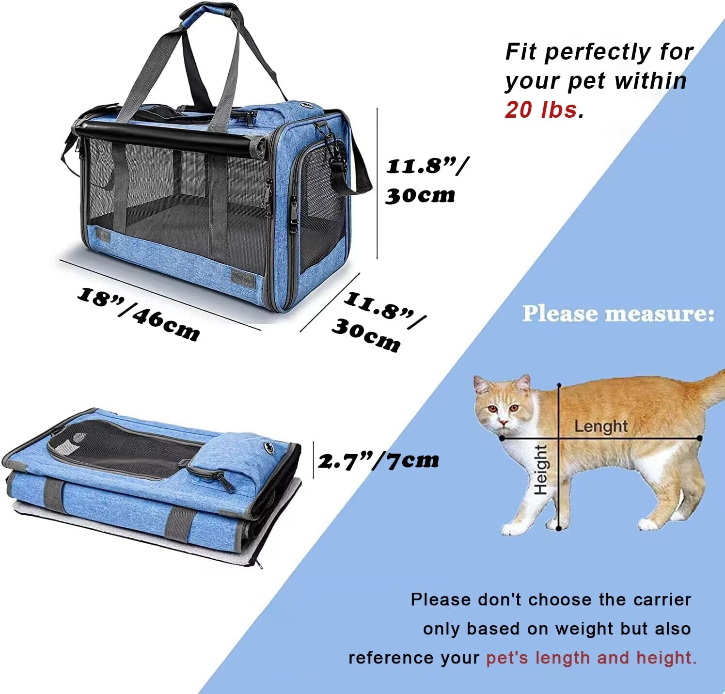 Pet Carrier - Large & Medium Cats Or Small Dog Travel Carrier