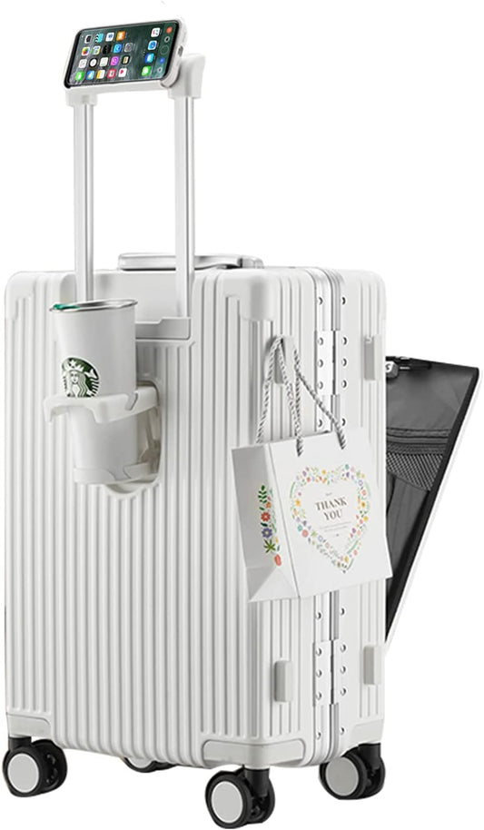 Hardside Expandable Luggage - Built-In TSA Lock Suitcase with USB Port & Cup Holder & Phone Holder