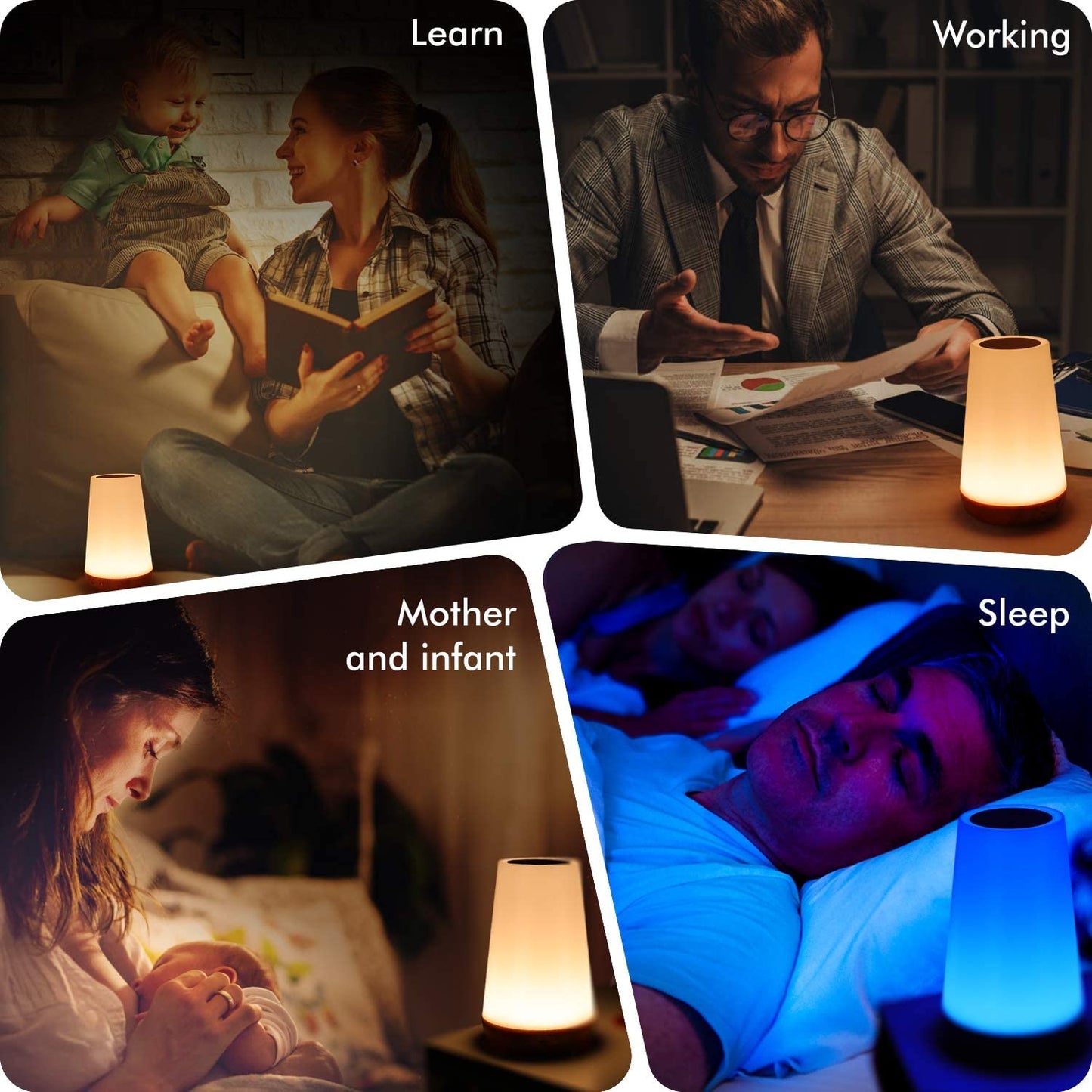 Touch Lamp Portable Bedside Lamps - USB Charging Port 5 Level Light & 13 Color Changing RGB Night Light