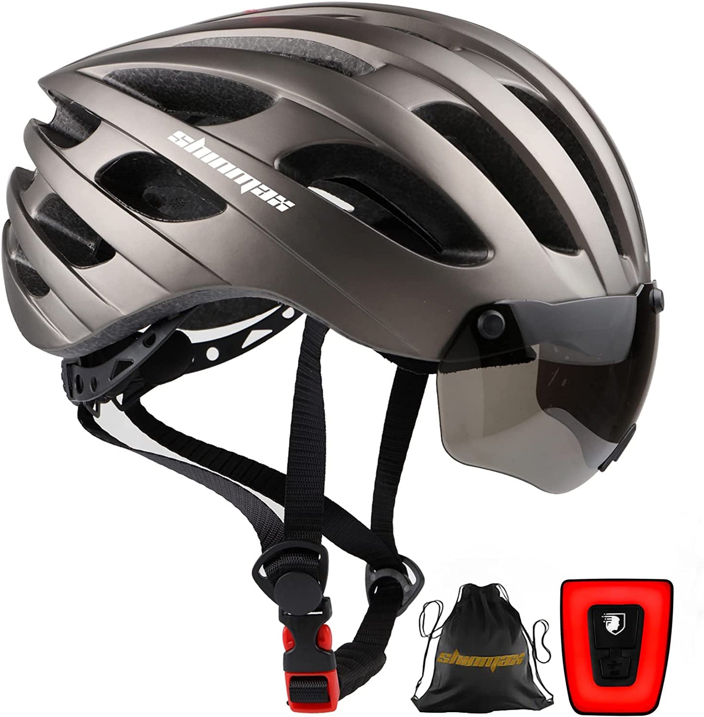 Reflective Bicycle Helmet - USB Rechargeable Light Helmet with Detachable Magnetic UV Goggles