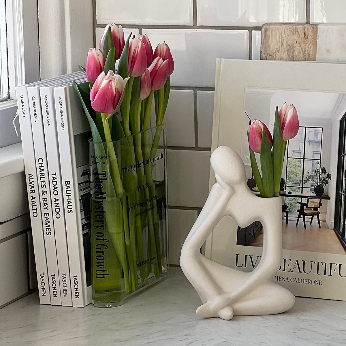 Book Vase for Flowers Aesthetic Room Decor - Artistic and Cultural Decorative Acrylic Vase