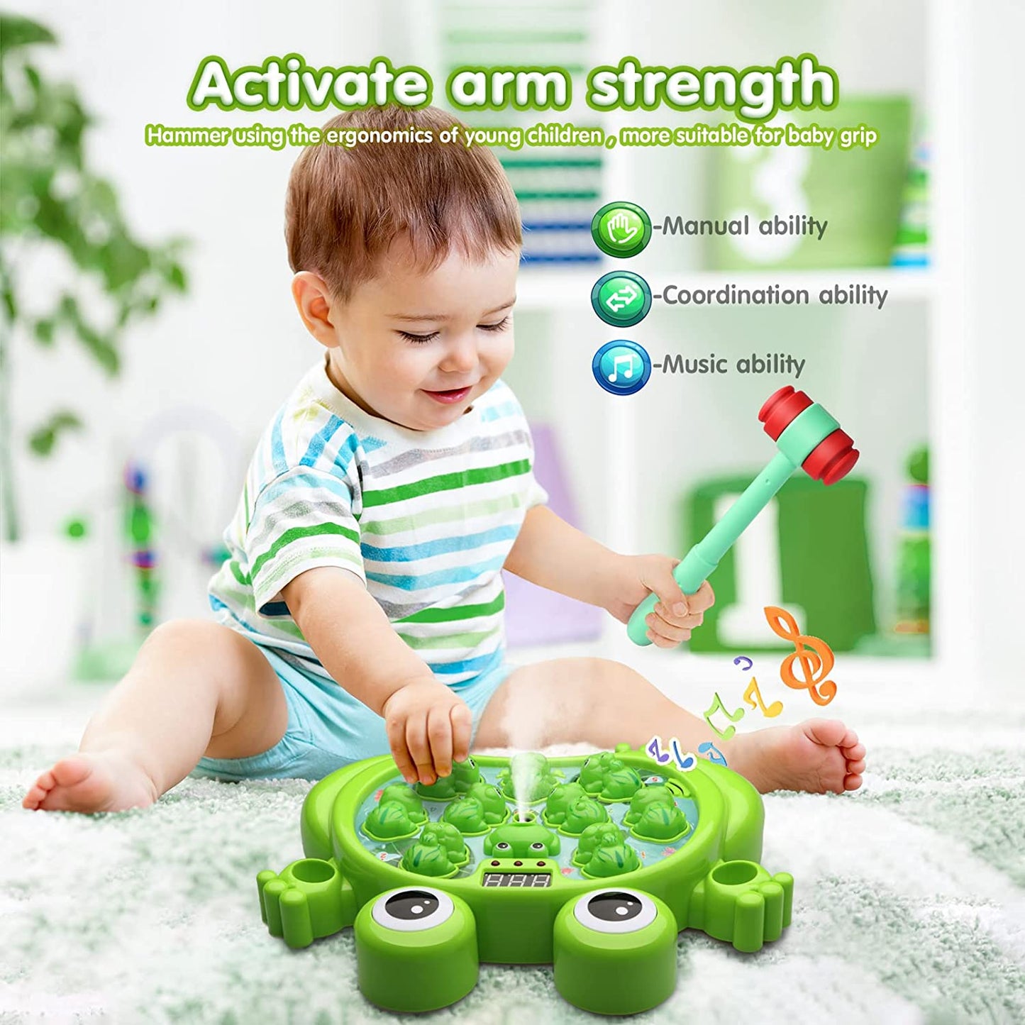 Whack A Frog Toddler Toys - 5 Modes 45 Levels 9 Music Spray and Light-Up Toy for Early Learning