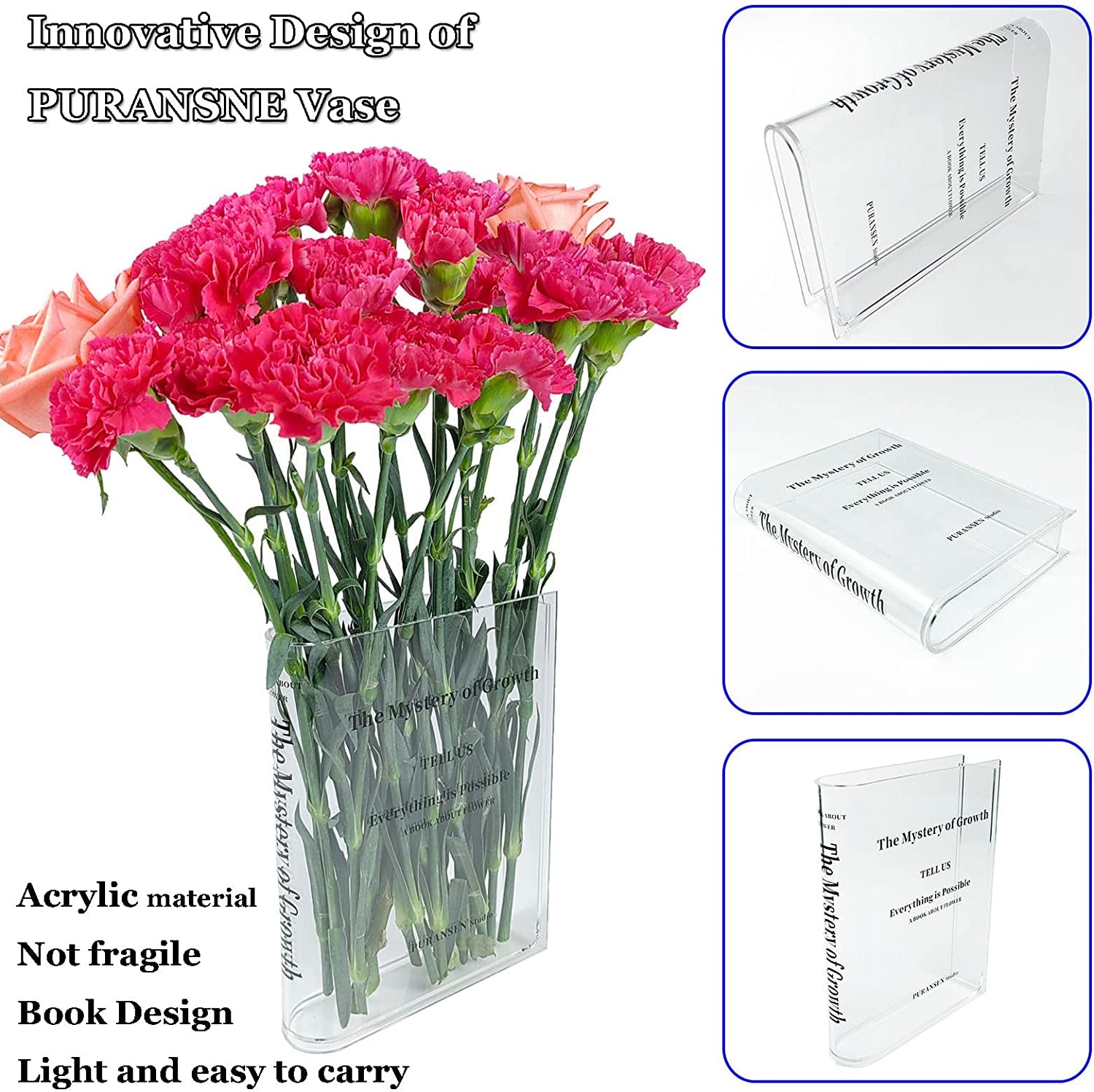 Book Vase for Flowers Aesthetic Room Decor - Artistic and Cultural Decorative Acrylic Vase