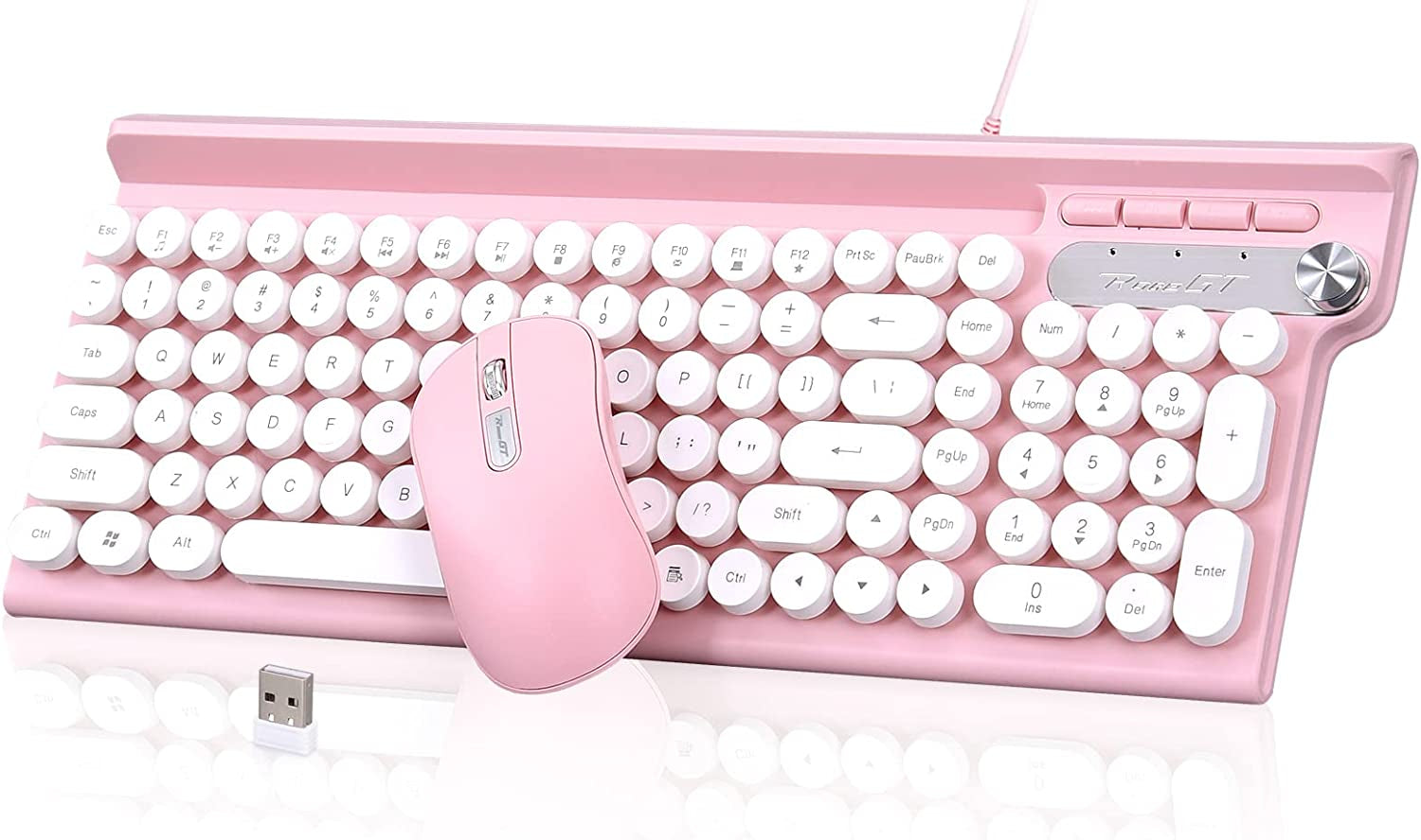 Wireless Typewriter Keyboard with Silent Mouse 102 Keys