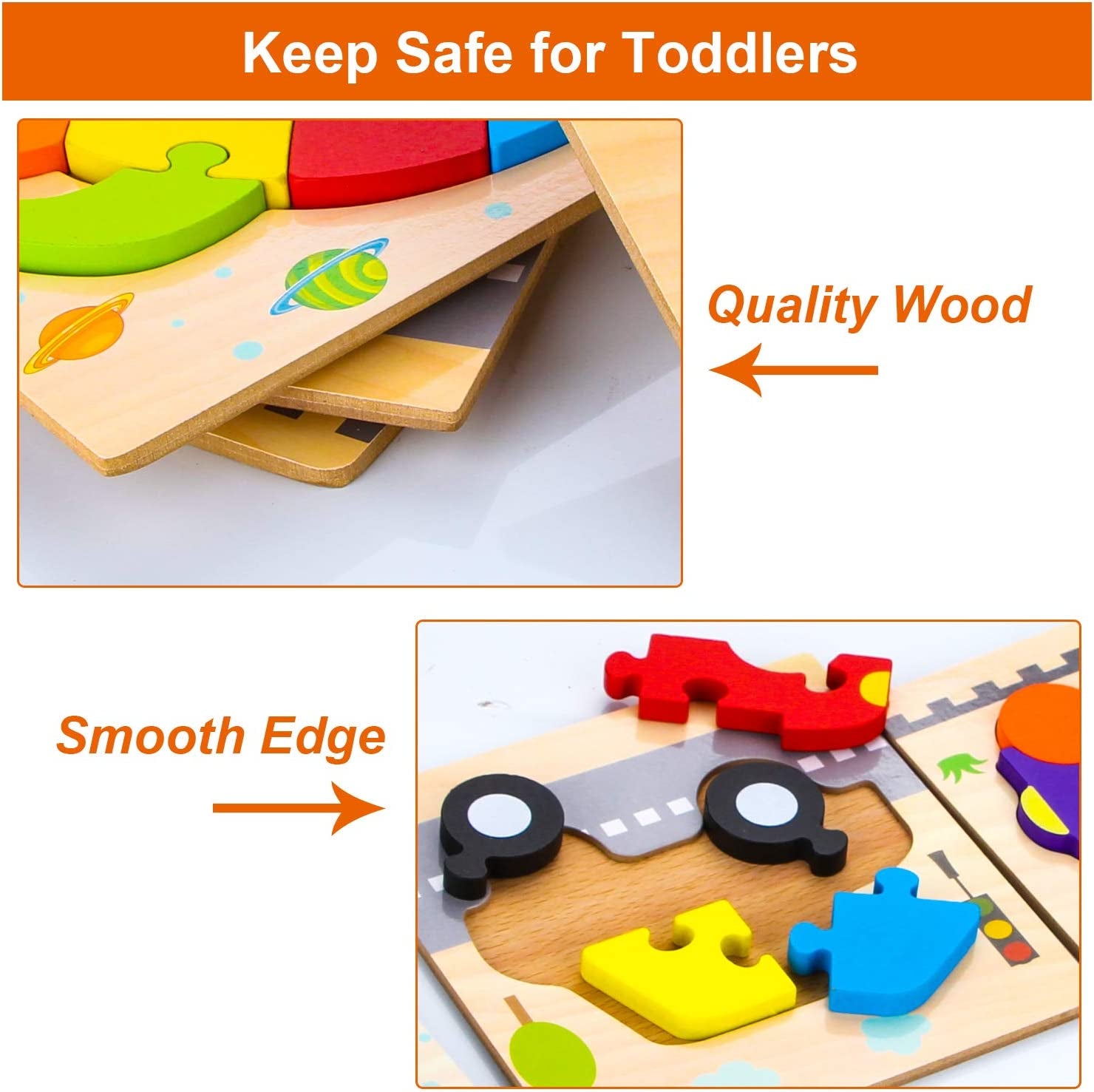 Wooden Vehicle Puzzles -Toddlers Educational Developmental Toys 6 Vehicle Montessori Learning Puzzles