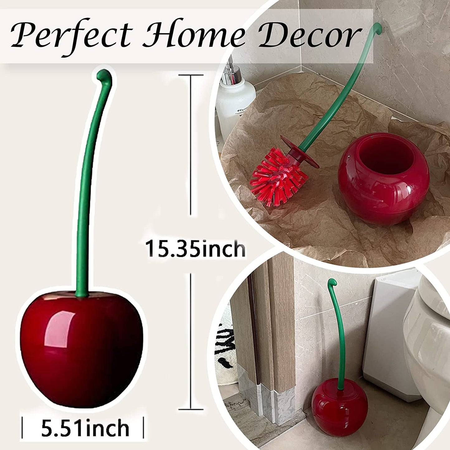 Cherry Toilet Brush and Holder - Toilet Brush Holder Combo Set for Bathroom Decor