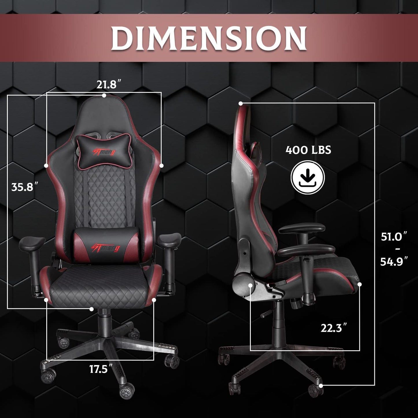 Office Chairs - Gaming Chairs Leather Reclining with Lumbar Support & Headrest