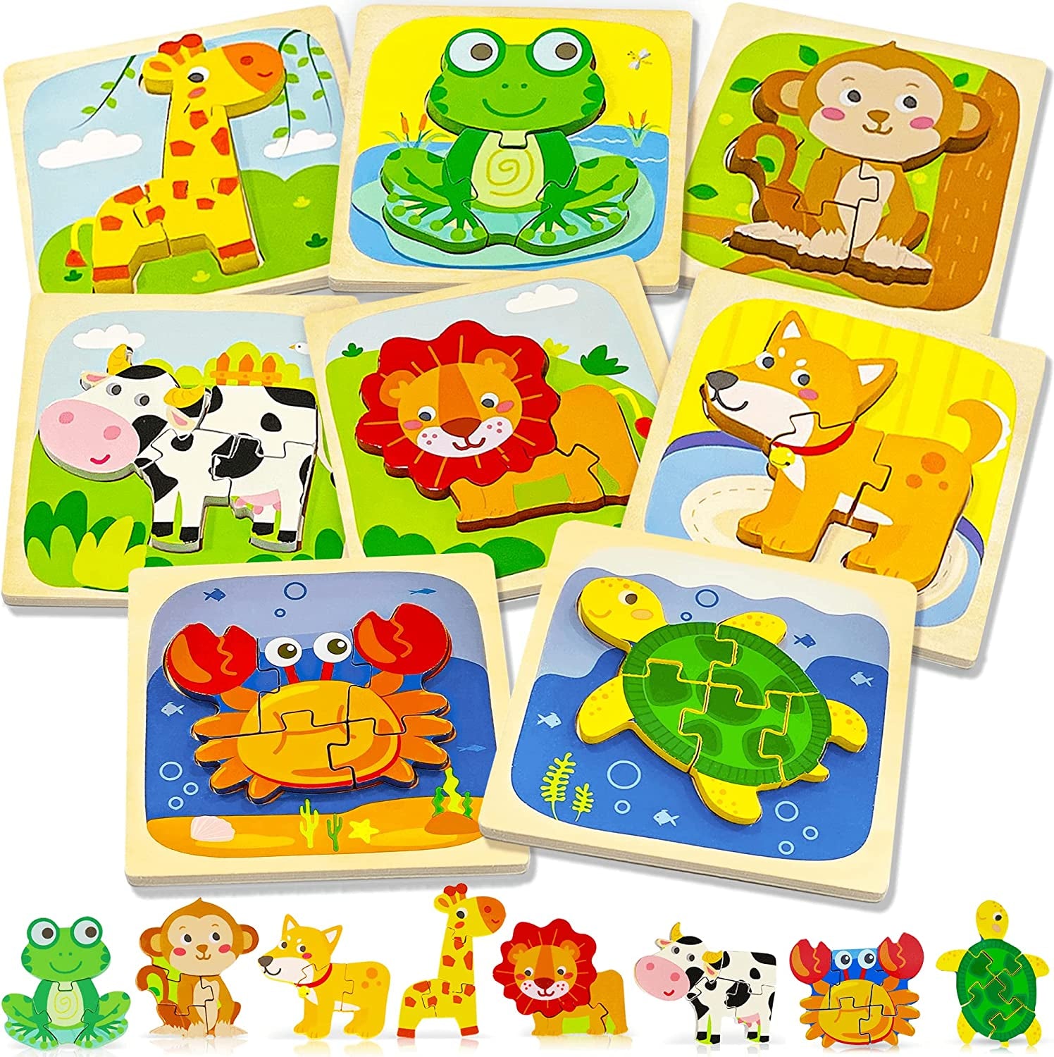 Learning Educational Wooden Puzzles - Toddler Animal Puzzles Toys Ages 1-3