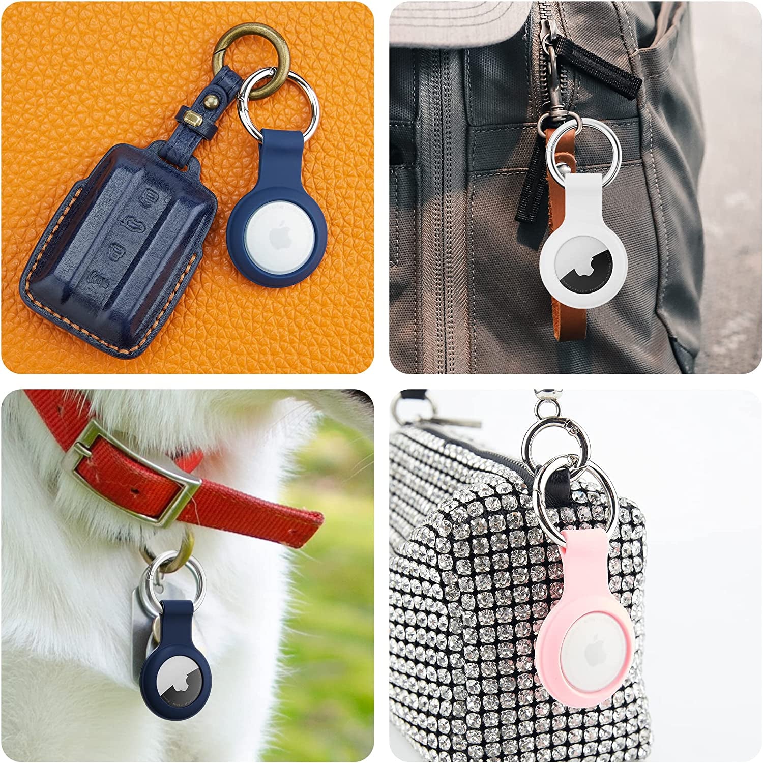 Waterproof Airtag Keychain Holder - Silicone Case Key Ring Air Tag Holder for Luggage Keys Dog Collar