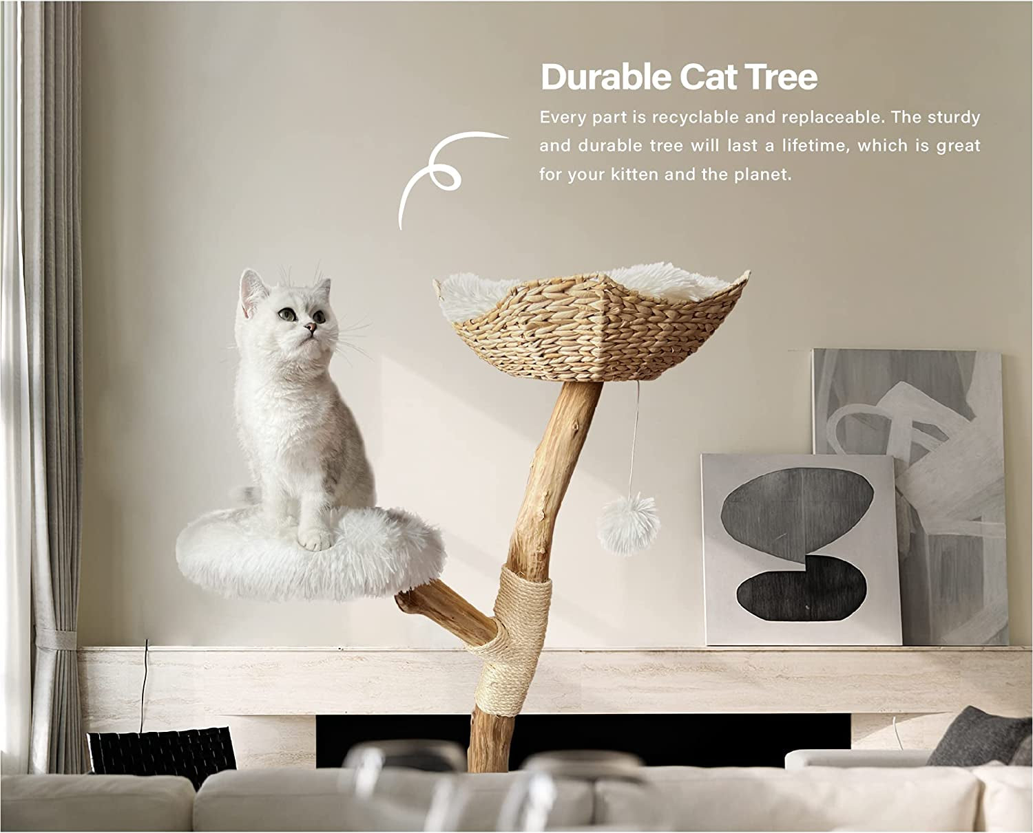 Modern Cat Tree - Aesthetic Cat Tower Luxury Unique Handmade Cat Tree with Real Wood Branches