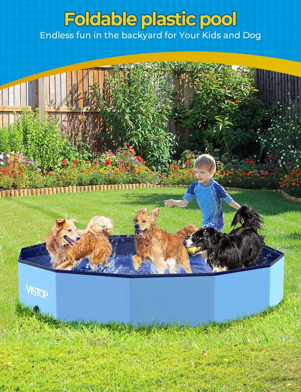 Foldable Dog Pool - Hard Plastic Shell Dogs Cats and Kids Swimming Pool