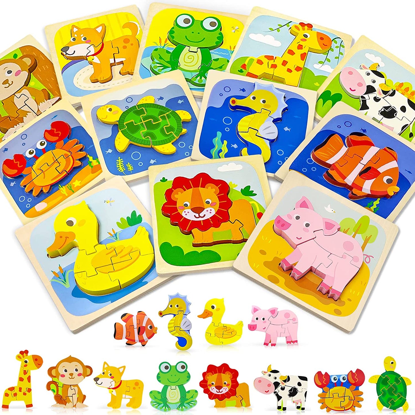 Learning Educational Wooden Puzzles - Toddler Animal Puzzles Toys Ages 1-3