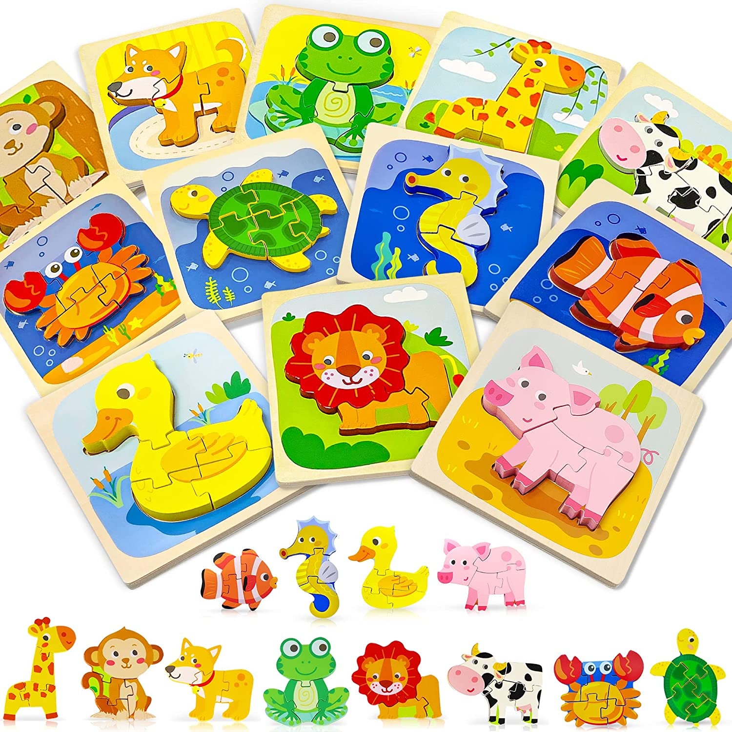 Learning Educational Wooden Puzzles - Toddler Animal Puzzles Toys Ages 1-3