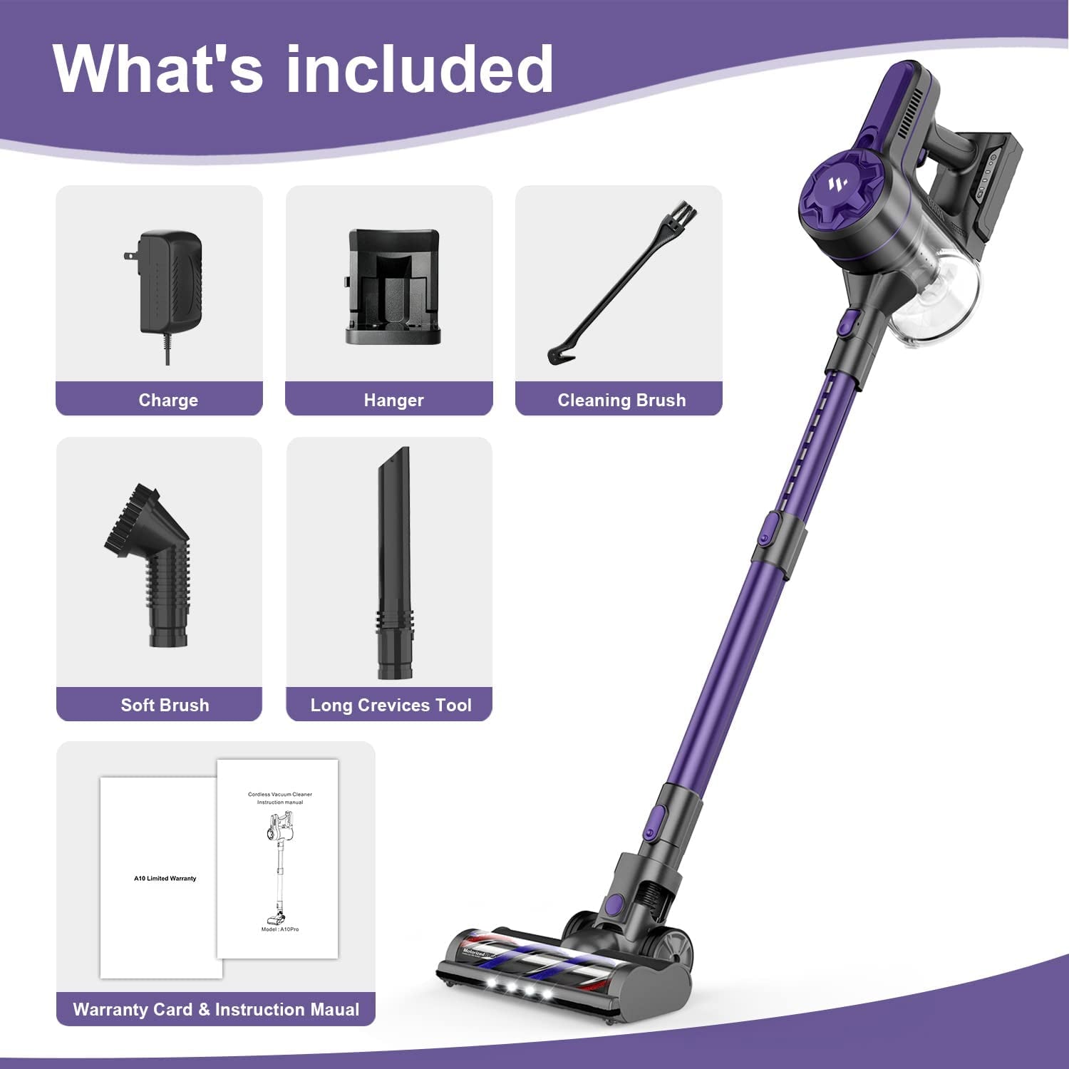 Cordless Vacuum Cleaner - Large Capacity Vacuum Cleaner with Detachable Battery and Washable Dust Cup