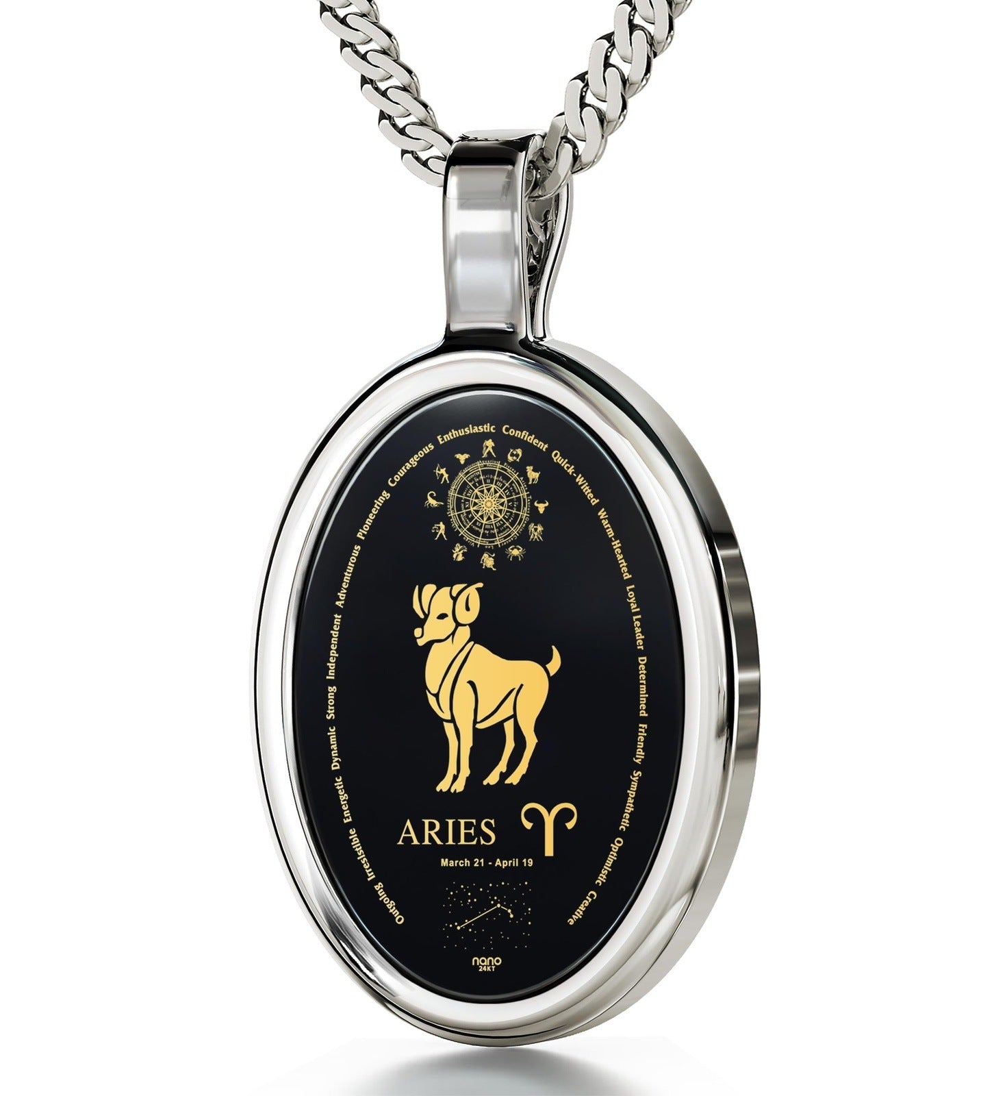 Aries Necklace Inscribed on Onyx Stone