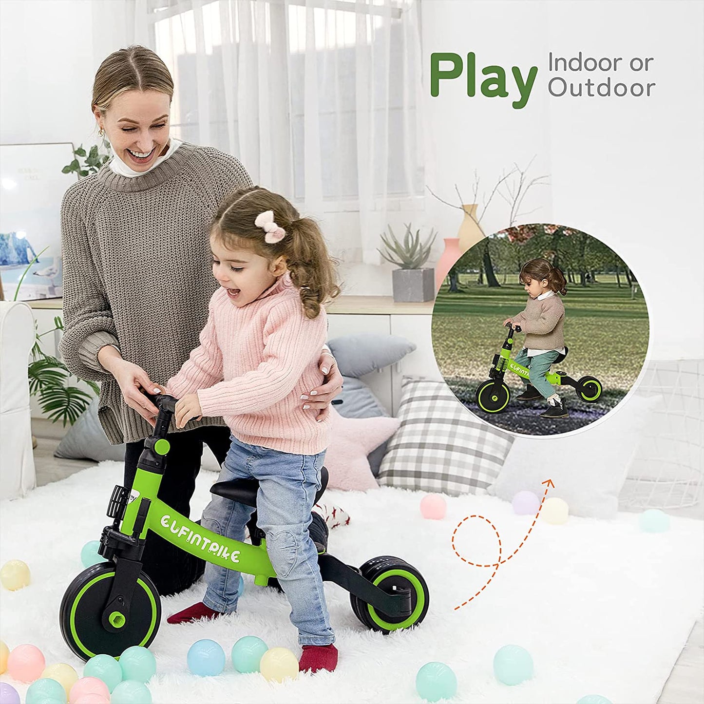 5 in 1 Toddler Bike for 10 Month to 4 Years Old Kids - Kids Tricycles