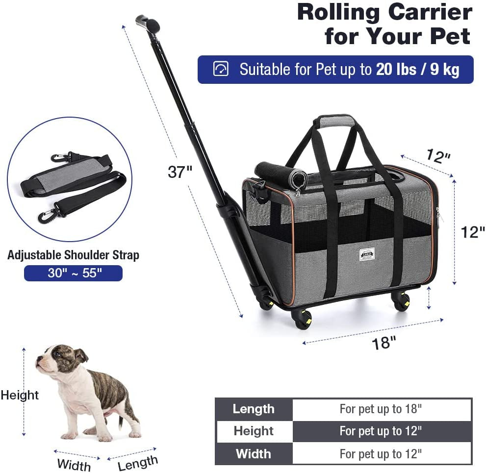 Cat and Dog Carrier with Wheels - Airline Approved Rolling Pet Carrier with Telescopic Handle and Shoulder Strap