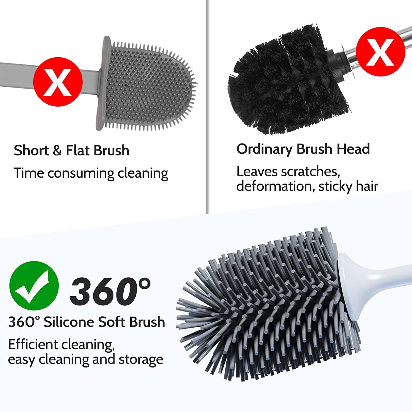 Toilet Brush - Toilet Brush with Ventilated Holder and Silicone Bristles