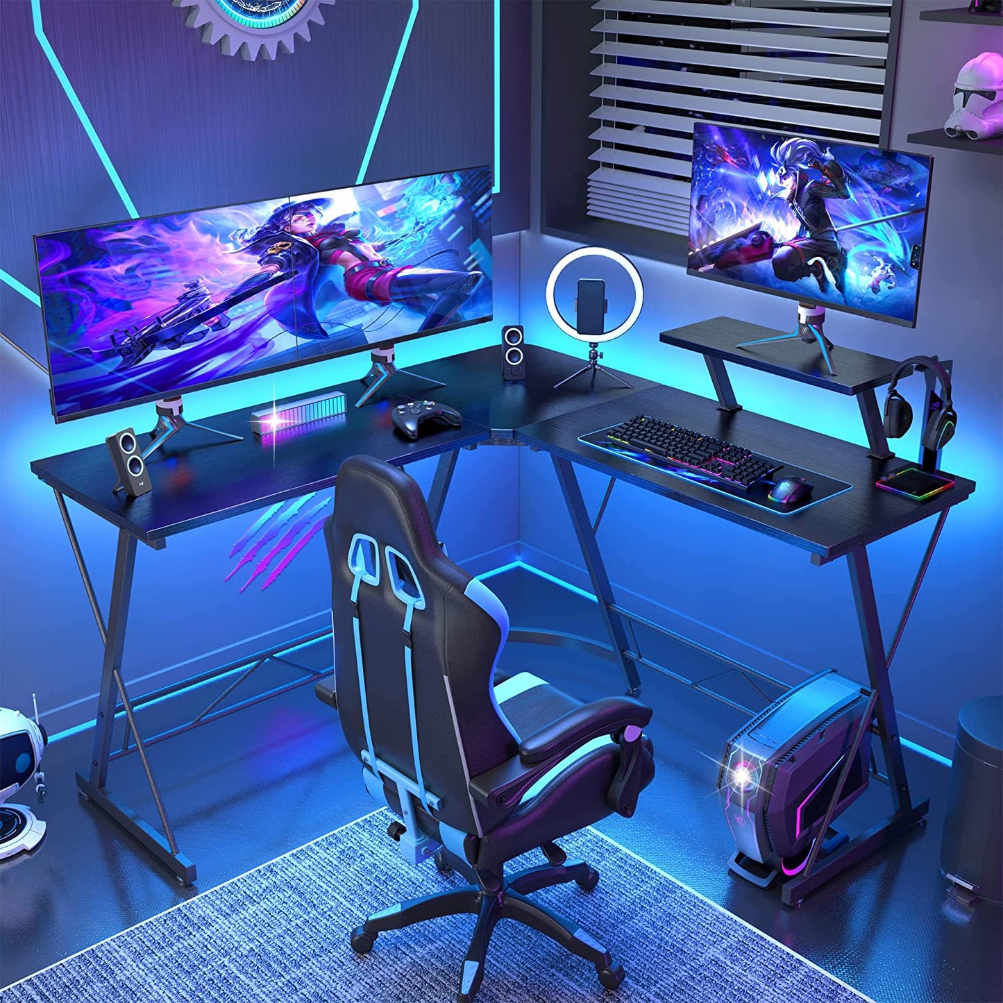 Computer Gaming Desk - Home Office Desk with Large Monitor Stand