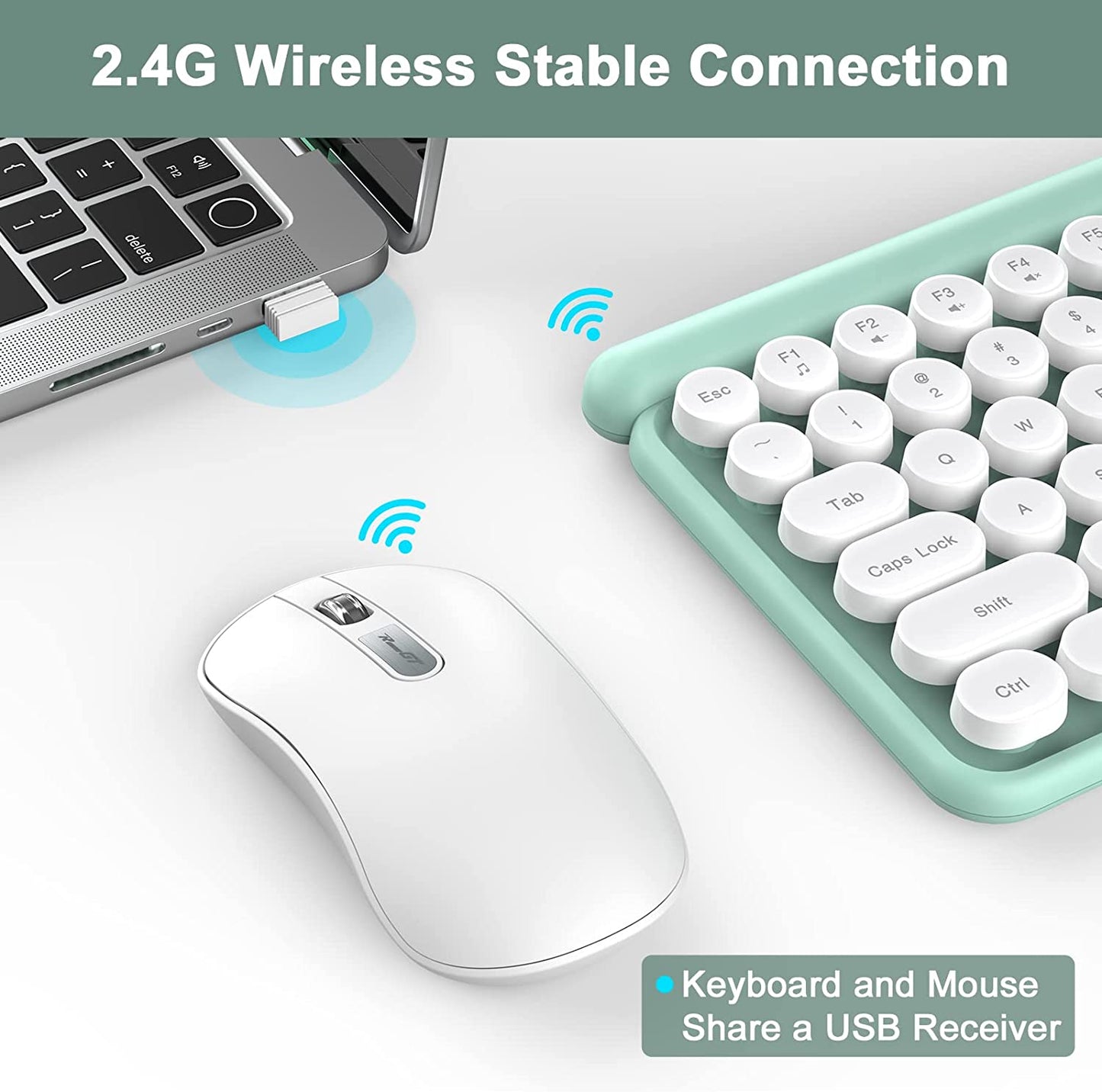 Wireless Typewriter Keyboard with Silent Mouse 102 Keys