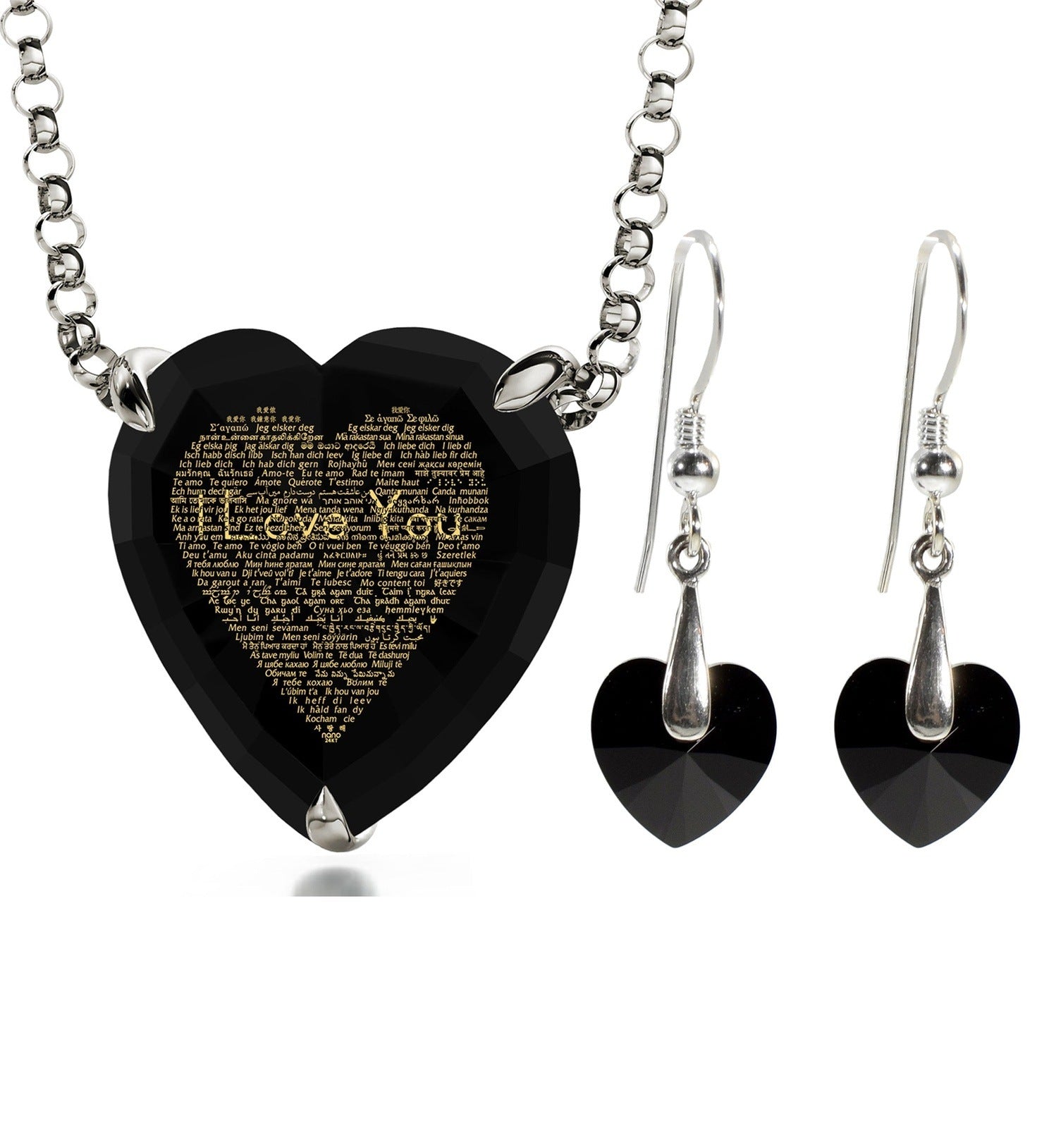 I Love You Necklace and Crystal Earrings