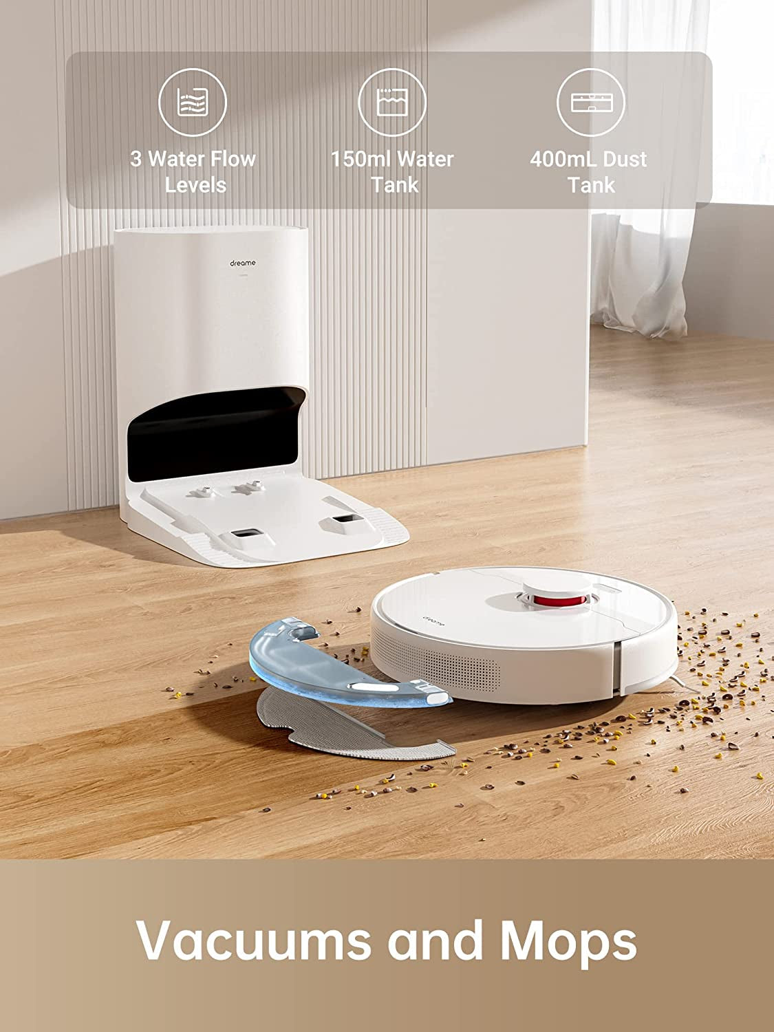 Robot Vacuum and Mop - Self-Emptying Robotic Vacuum with Navigation Compatible with Alexa Wi-Fi Connected