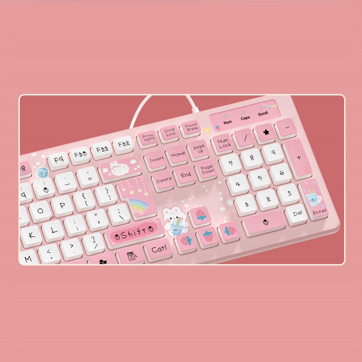 Cute Mute Click PC Wired Keyboard