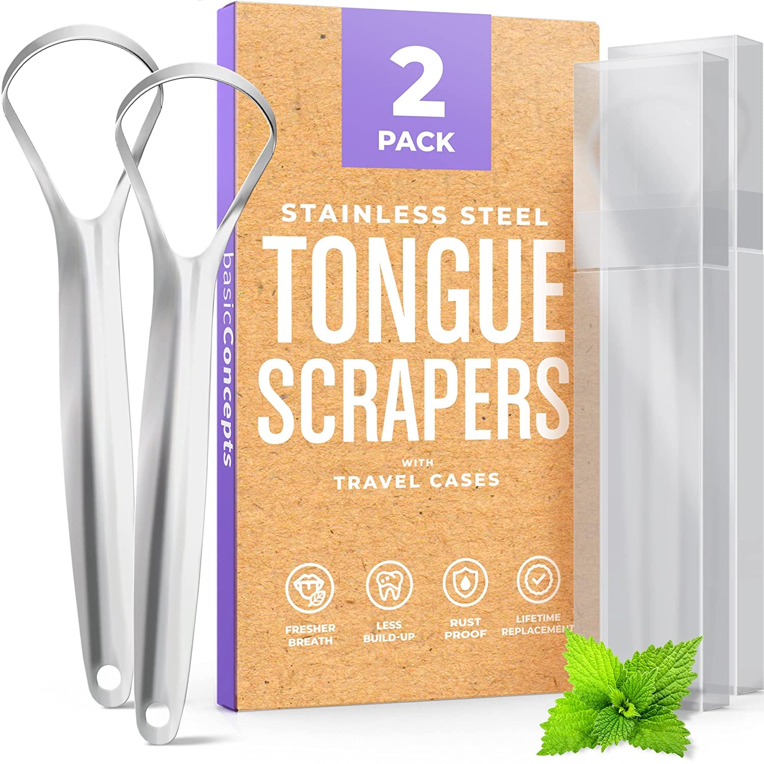 Stainless Steel Tongue Scraper - 2 Pack Tongue Cleaners