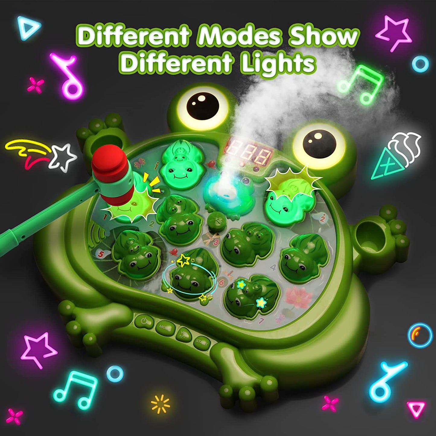 Whack A Frog Toddler Toys - 5 Modes 45 Levels 9 Music Spray and Light-Up Toy for Early Learning