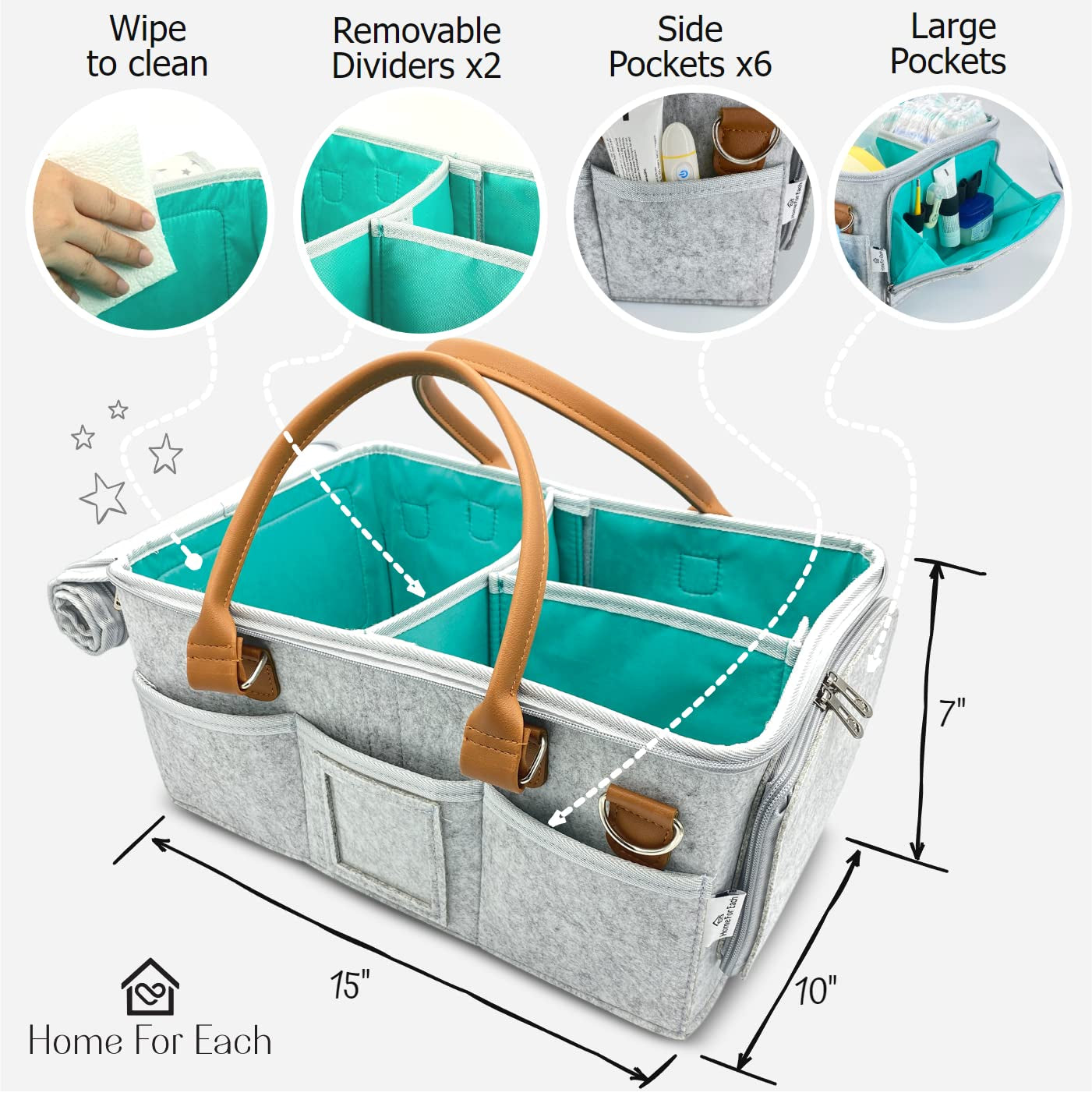 Portable Diaper Caddy - Nursery Caddy Organizer with Roll Lid & Removable Dividers