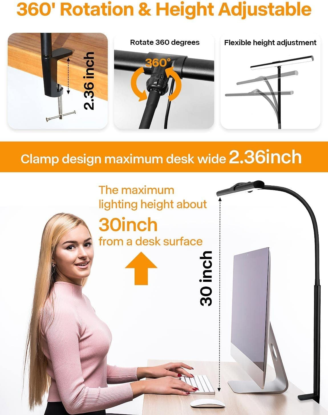 LED Desk Lamp - Home & Office Desk Clamp Light With 25 Adjustable Lighting Modes