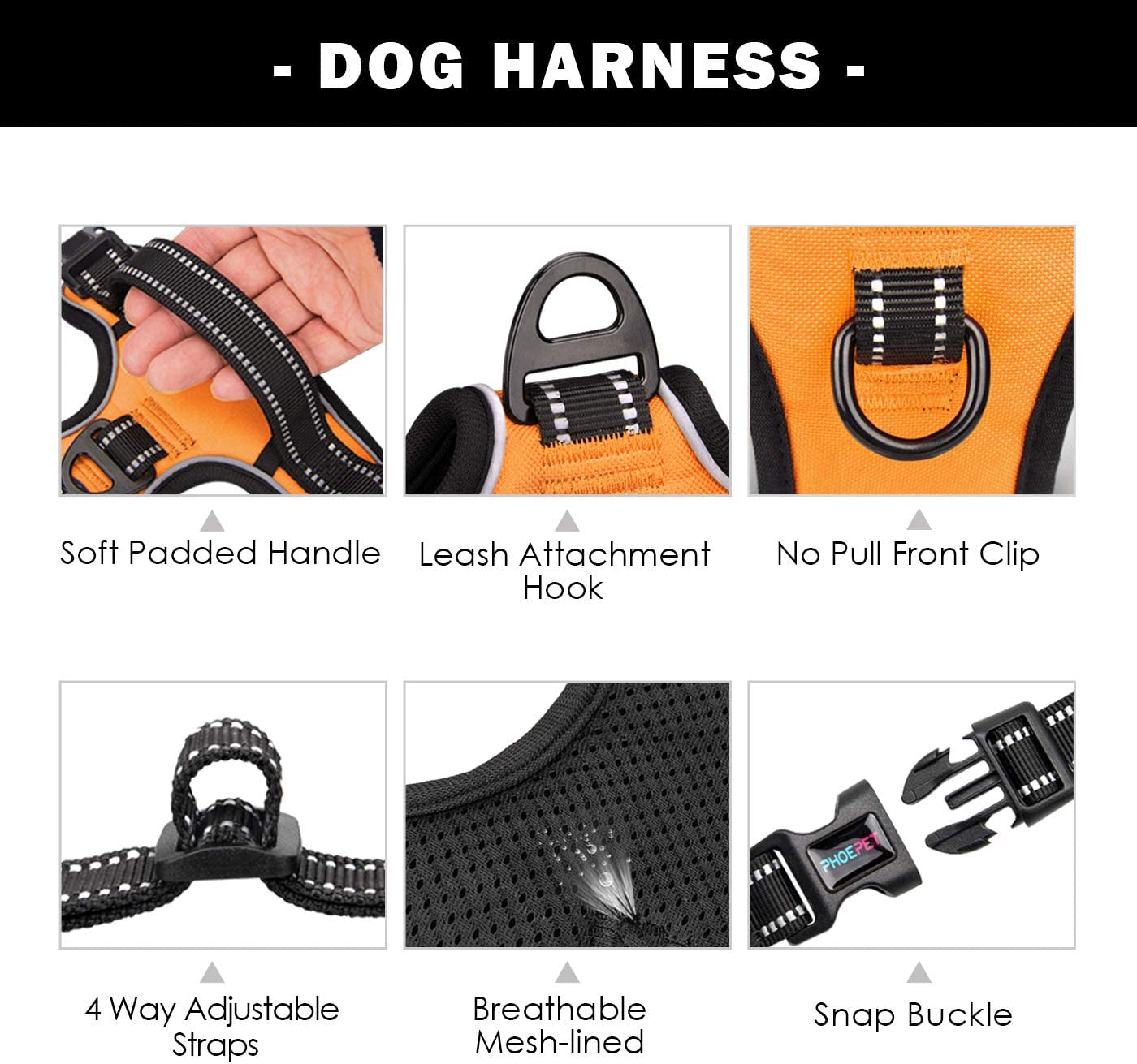 No Pull Dog Harness - Reflective Harness Vest with Adjustable Handle