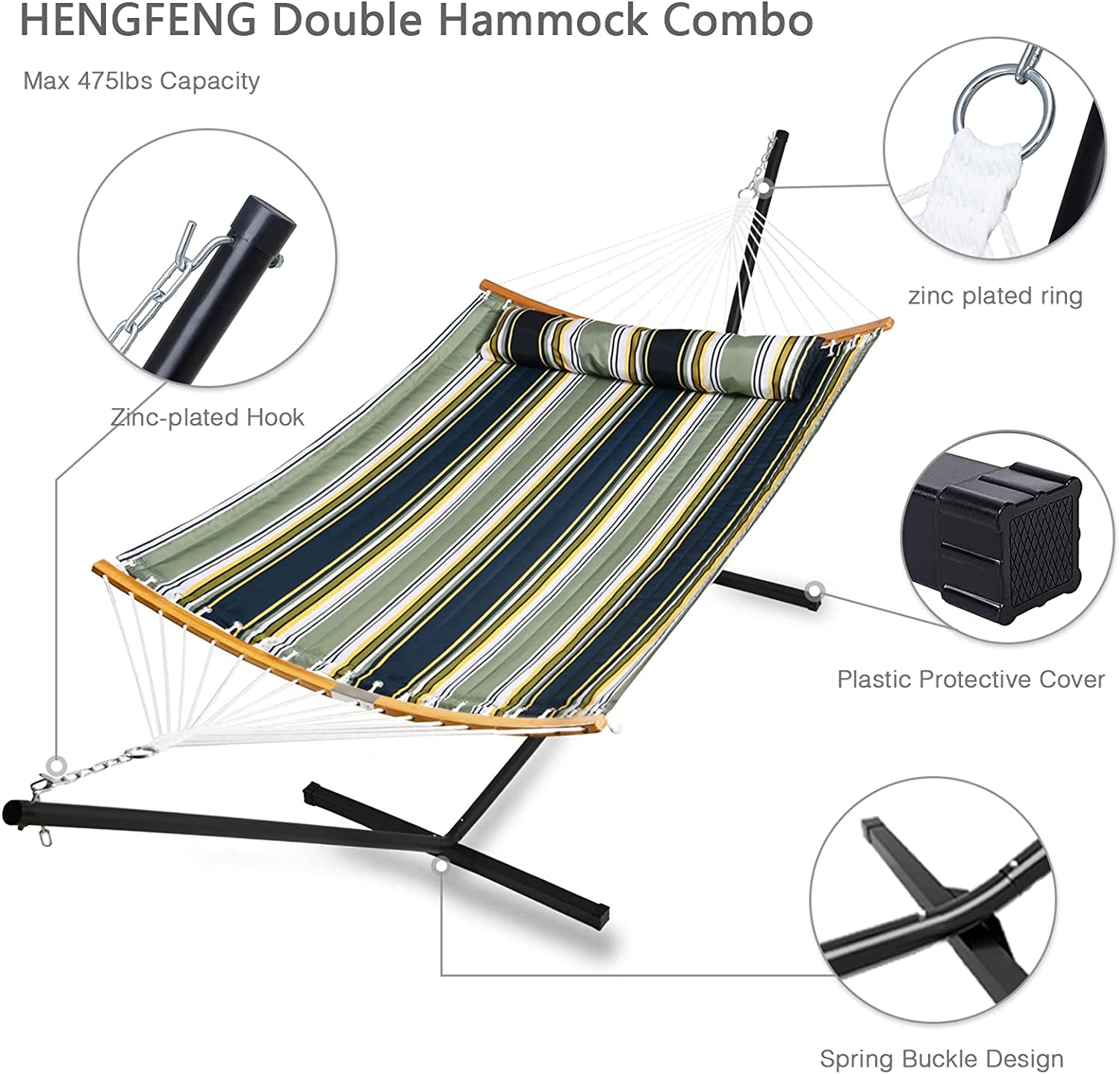 Outdoor Hammock - 2 Person Heavy Duty Hammock with Stand Included