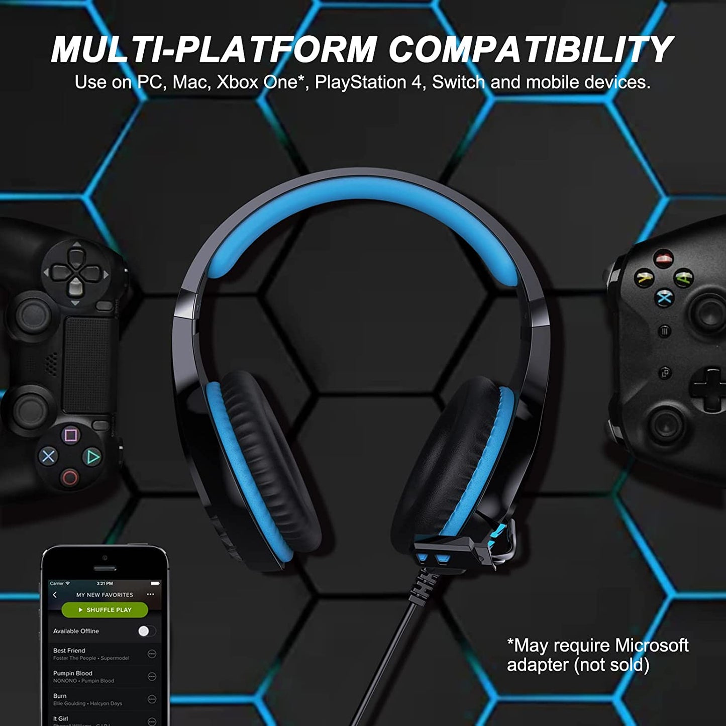 Stereo Gaming Headset for PS4 PC Xbox PS5 - Noise Cancelling Headphones with Mic Led Light