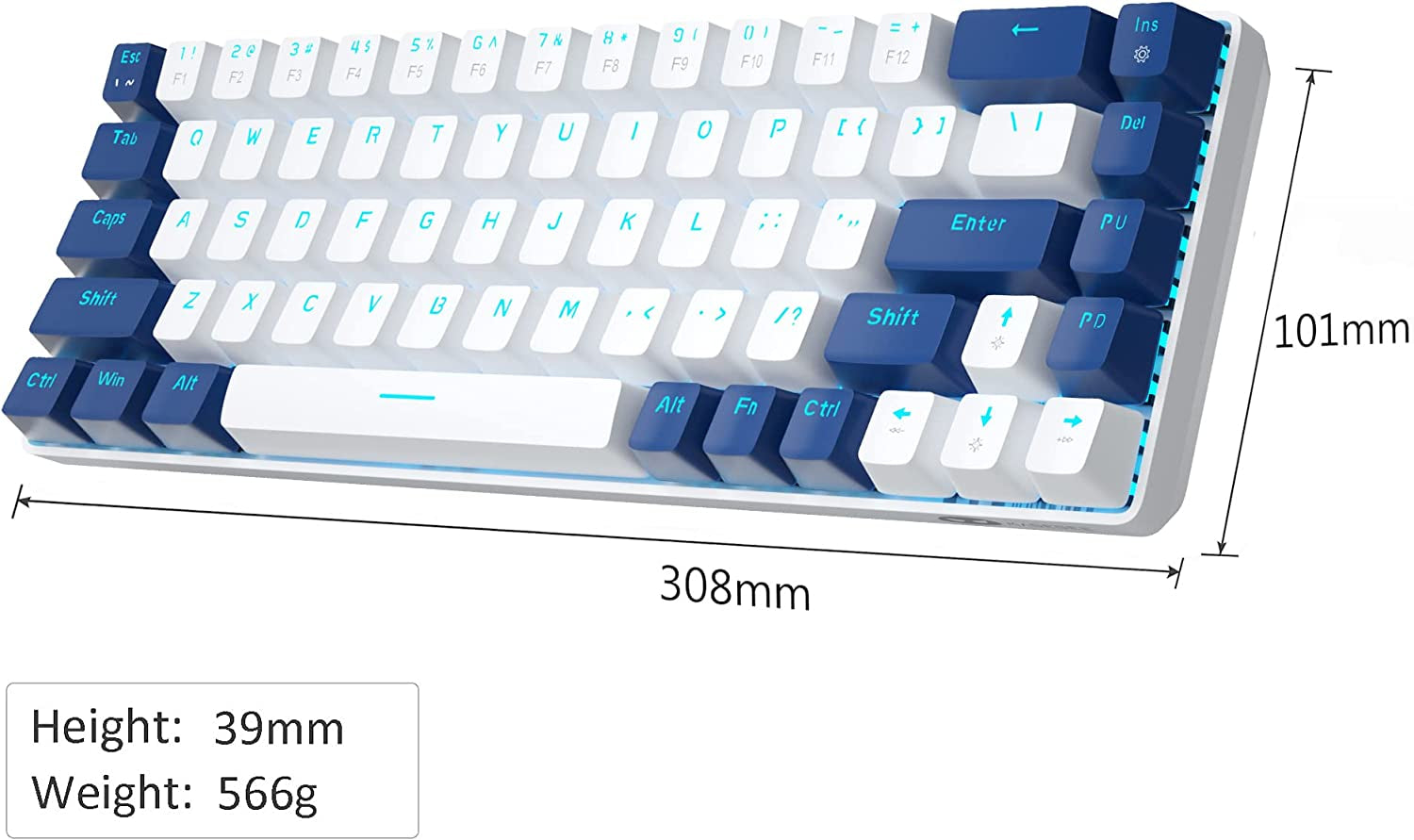 Mechanical Gaming Keyboard - LED Backlit Compact 68 Keys Mini Wired Office Keyboard