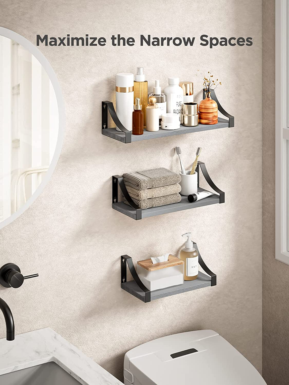 Floating Shelves Set - Heavy Duty Metal Frame Hold up to 55Lbs Wall Shelves For Decor