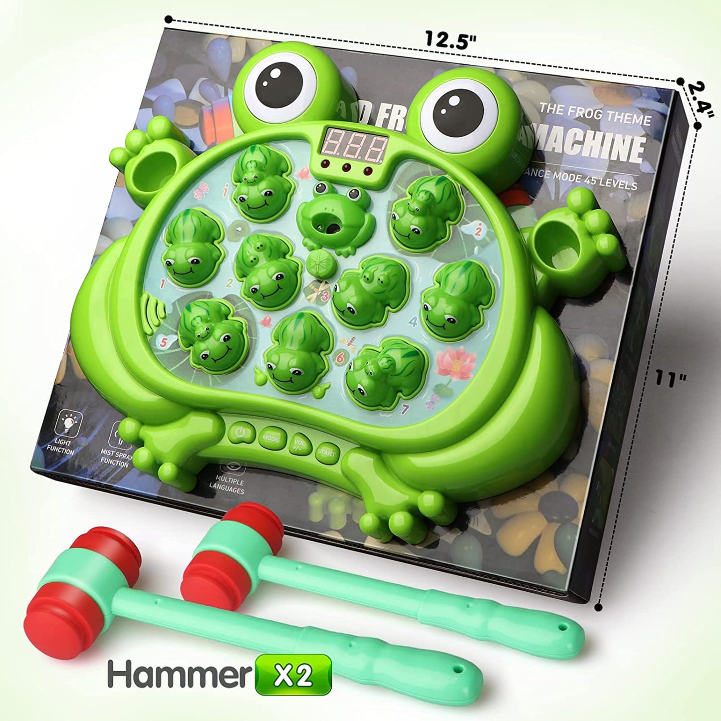 Whack A Frog Toddler Toys - 5 Modes 45 Levels 9 Music Spray and Light-Up Toy for Early Learning